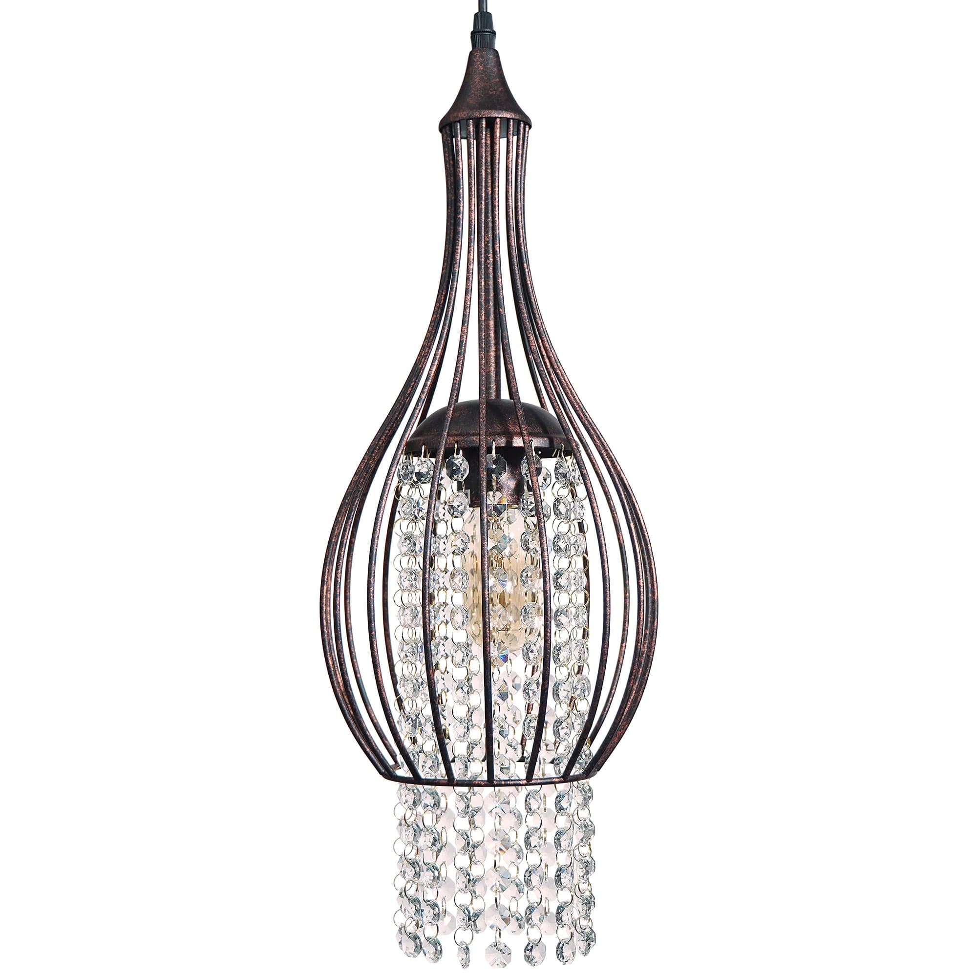 Starthi Mini Crystal Chandelier Wrought Iron Pendant Light, Antique Bronze Cage Ceiling Lighting Fixture,1-Light