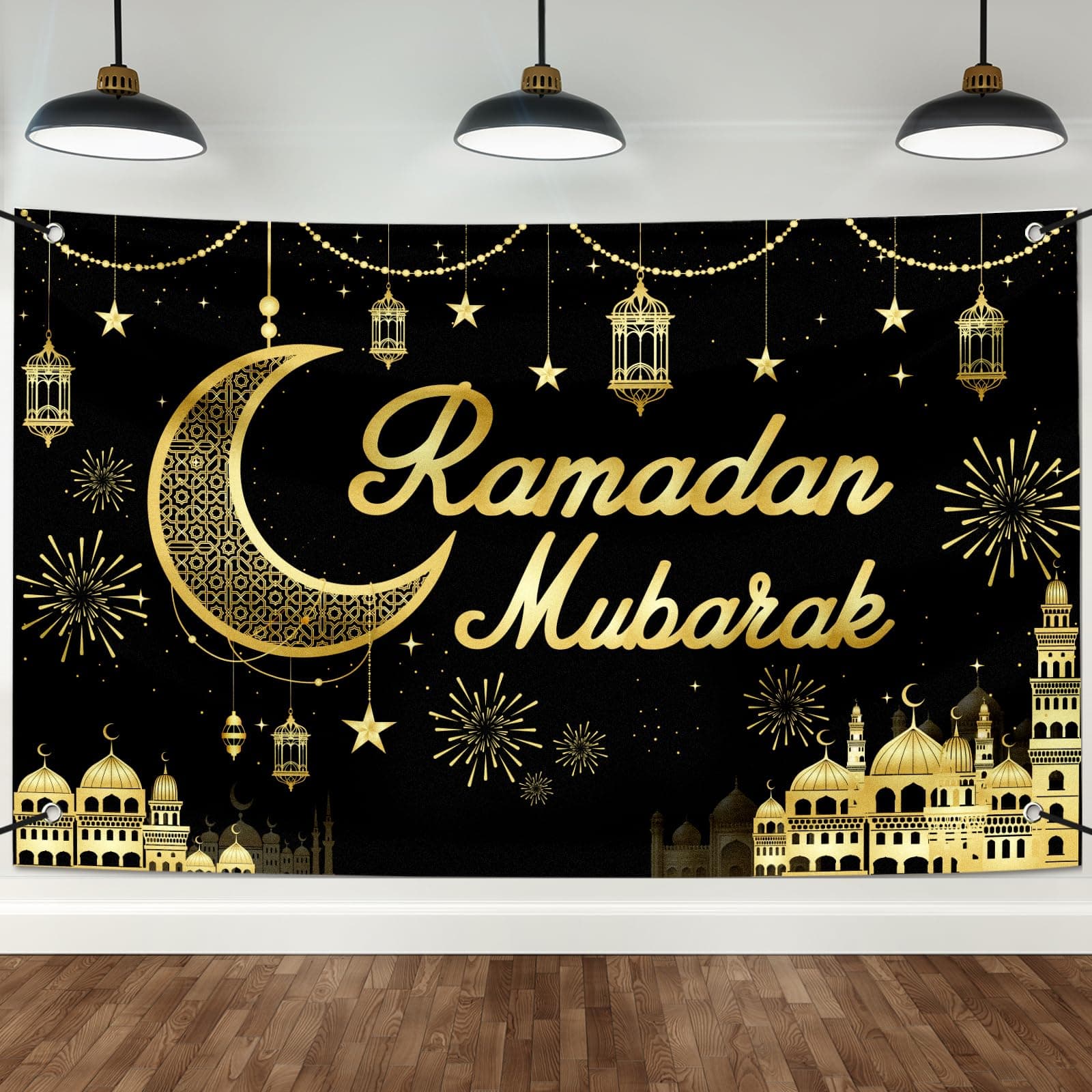 Large Ramadan Mubarak Banner Decorations Outdoor 72x44 Inch,Eid Mubarak Kareem Photography Banner for Muslim Indoor Home House Decor Party Supplies,Yard Sign Photography Background