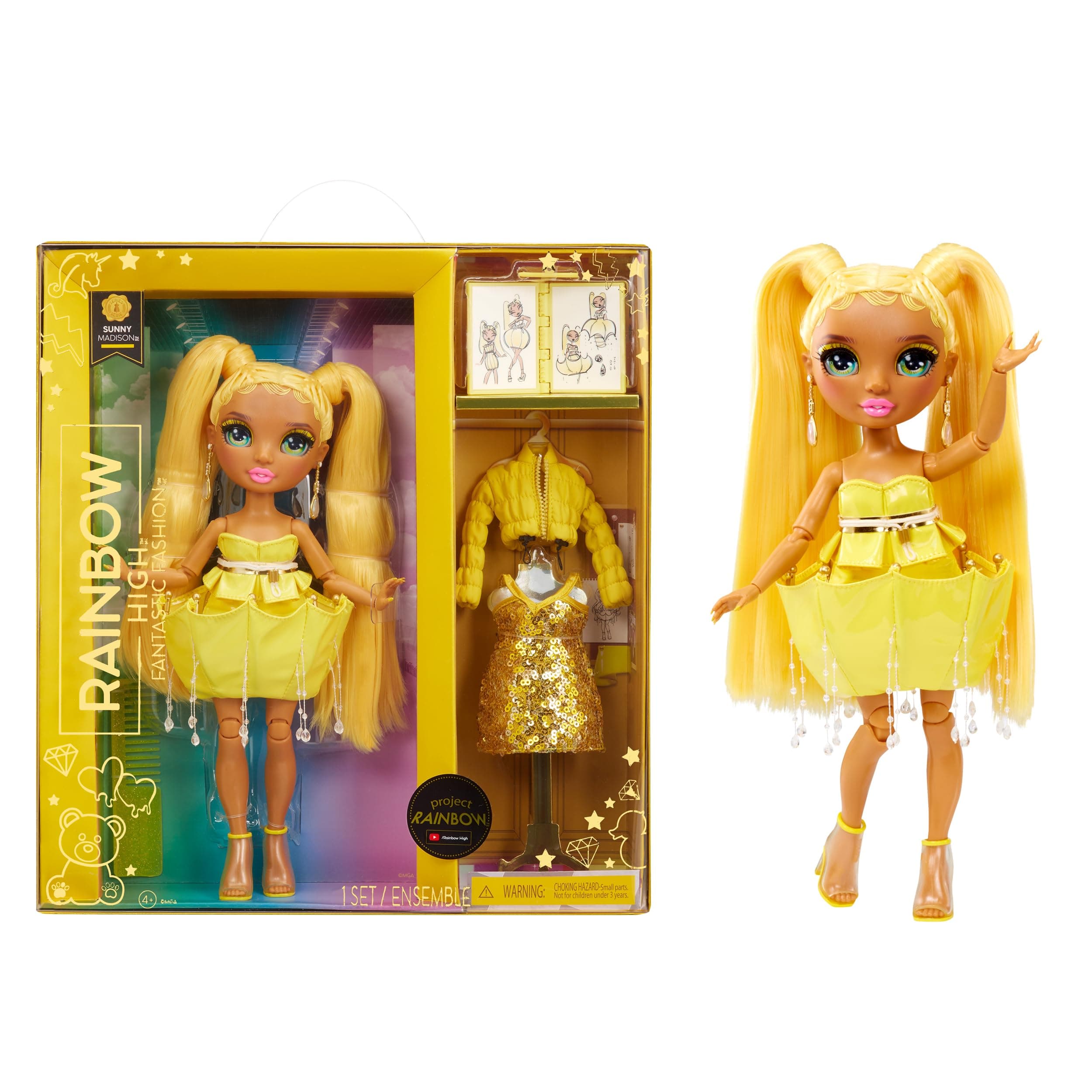 Fantastic Fashion Doll - Sunny Madison - Yellow Fashion Doll and Play Set with 2 Outfits & Fashion Accessories - For Collectors and Children from 4-12 Years
