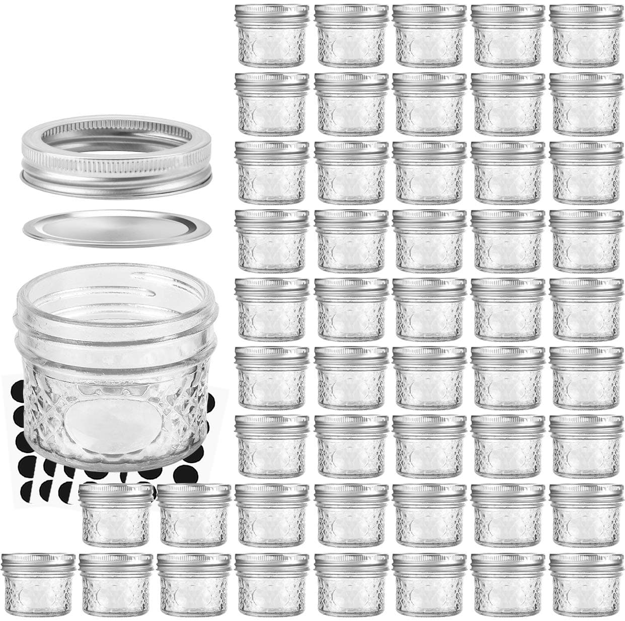 VERONESMason Jars Canning Jars, 4 OZ Jelly Jars With Regular Lids and Bands, Ideal for Jam, Honey, Wedding Favors, Shower Favors, Baby Foods, DIY Magnetic Spice Jars, 50 PACK