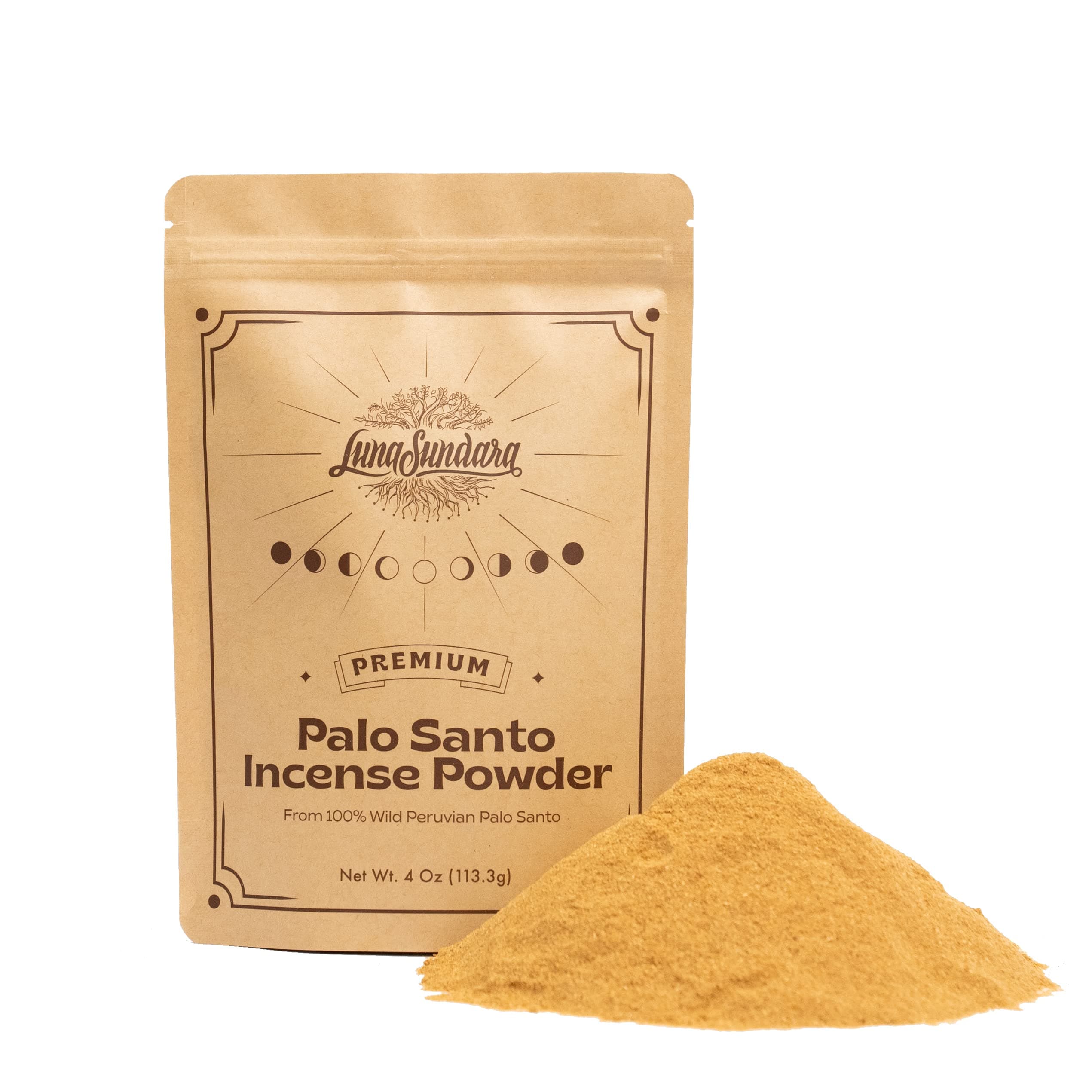 Palo Santo Incense Powder, 4 oz Natural Wood for Charcoal Burning, Smudging and DIY Incense, Sustainably Sourced from Peru, Luna Sundara.