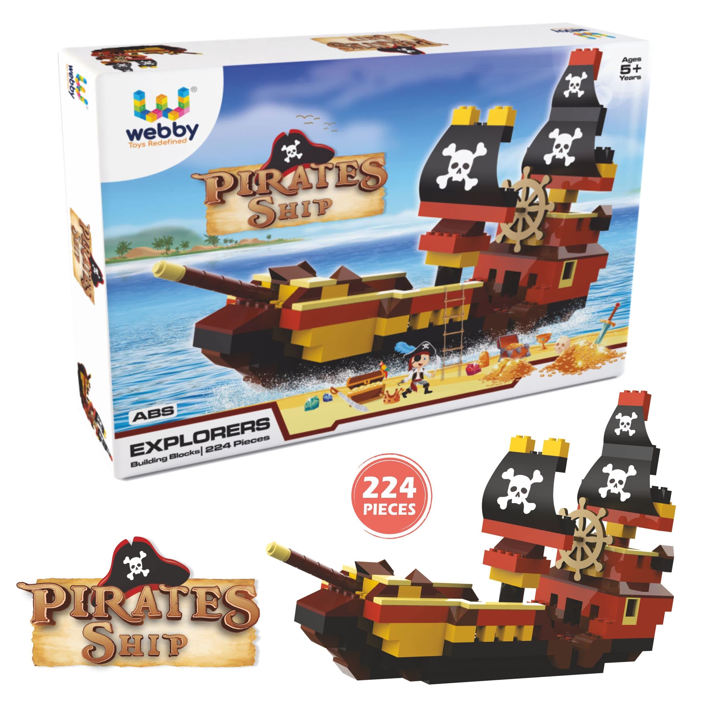 Webby Pirates Ship ABS Building Blocks Kit | Colourful Bricks and Blocks Adventure Play Set | Fun Creative Toy Set for 5+ Year Kids (224 Pcs)