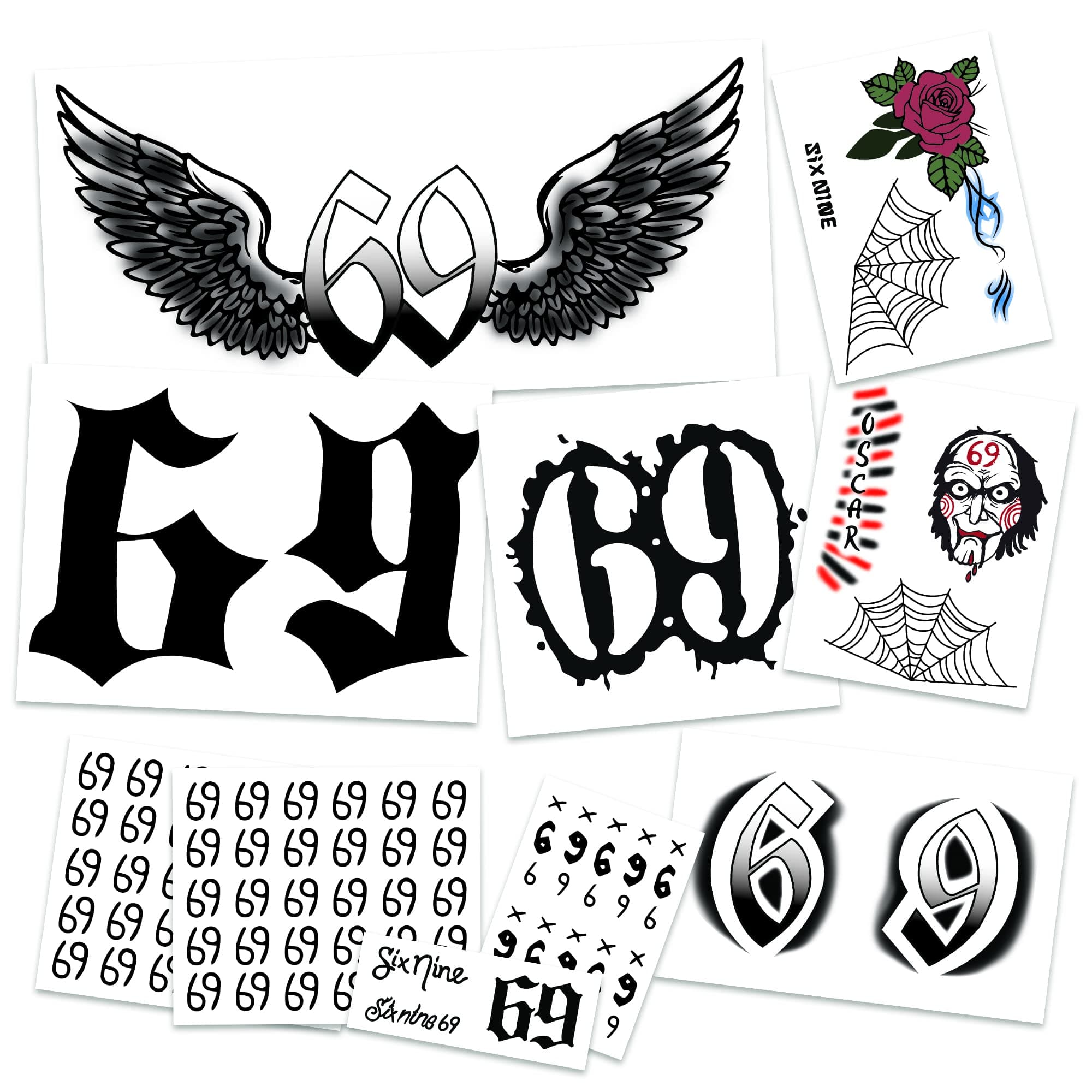 69 Rapper Tattoos | Life-Sized | Skin-Safe | Halloween Costume | MADE IN USA