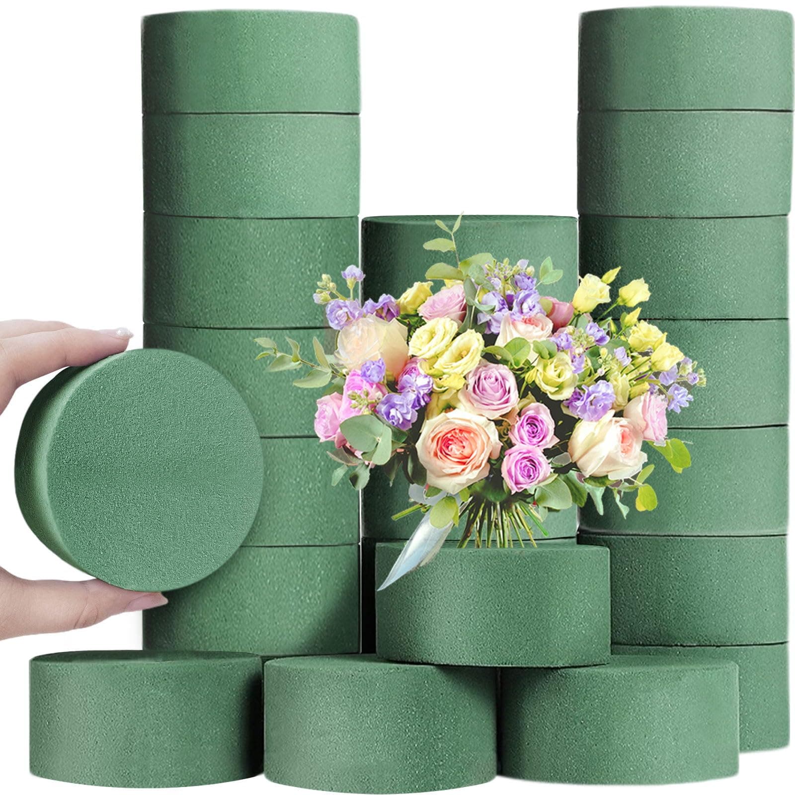 24 PCS Round Floral Foam Blocks,Green Wet Foam Block,Dry Floral Foam,Wet Florist Block Flower Arrangement Supplies for Wedding Aisle Flowers,Arty Decoration,Party