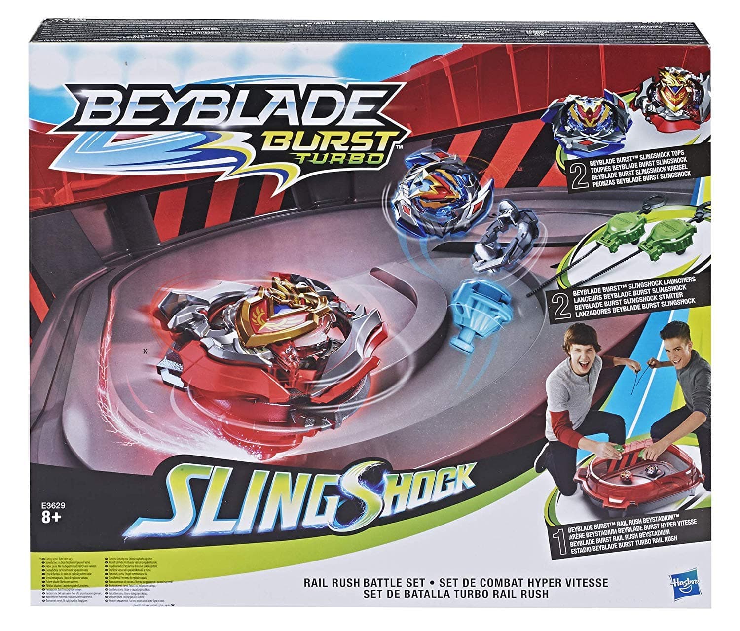 Hasbro Beyblade Burst Turbo Slingshock Rail Rush Battle Set - Complete Set with Beyblade Burst Beystadium, Battling Tops, and Launchers - Age 8+