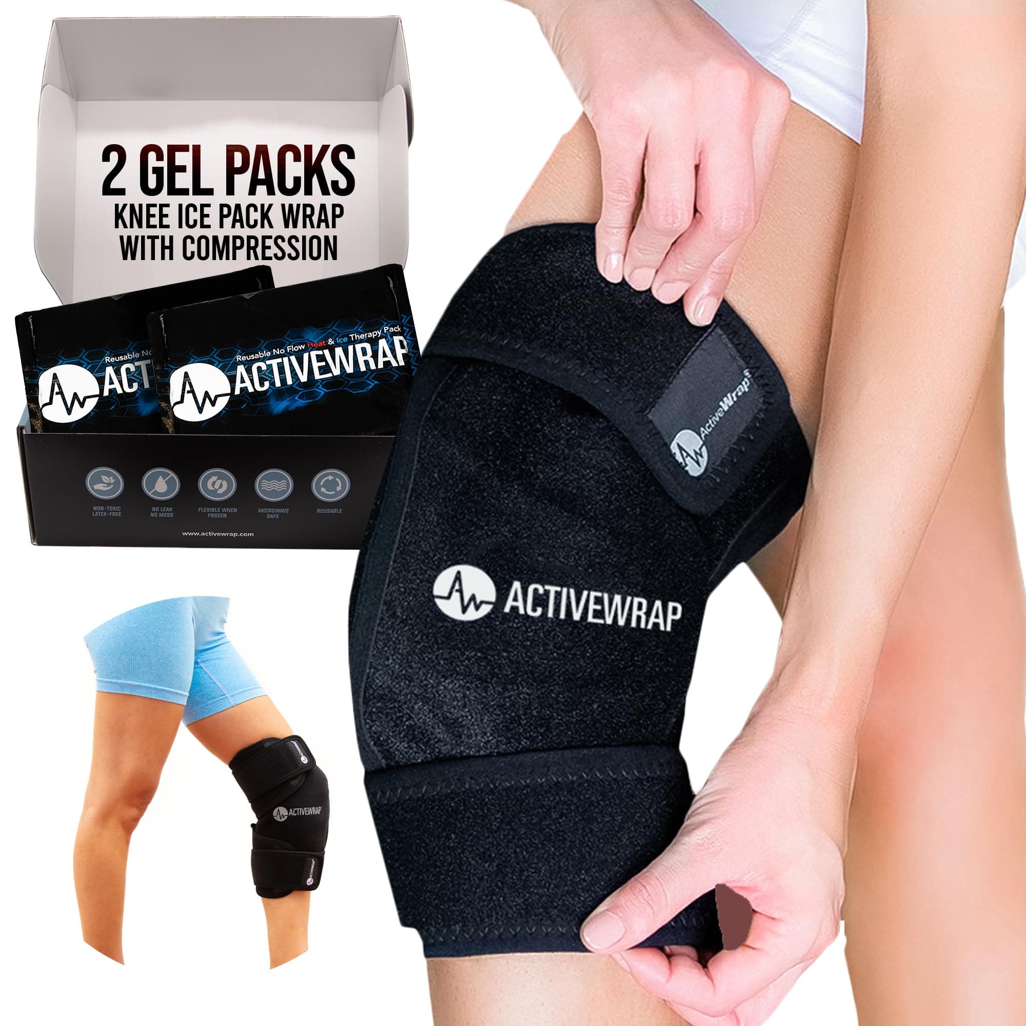 Activewrap Knee Ice Pack Wrap - Includes 2 Gel Pads, PT-Designed Ice Wrap for Cold Compression, Injury Recovery & Cooling Brace, Freeze Therapy for Knee Pain, Swelling & Injuries - One Size Fits Most