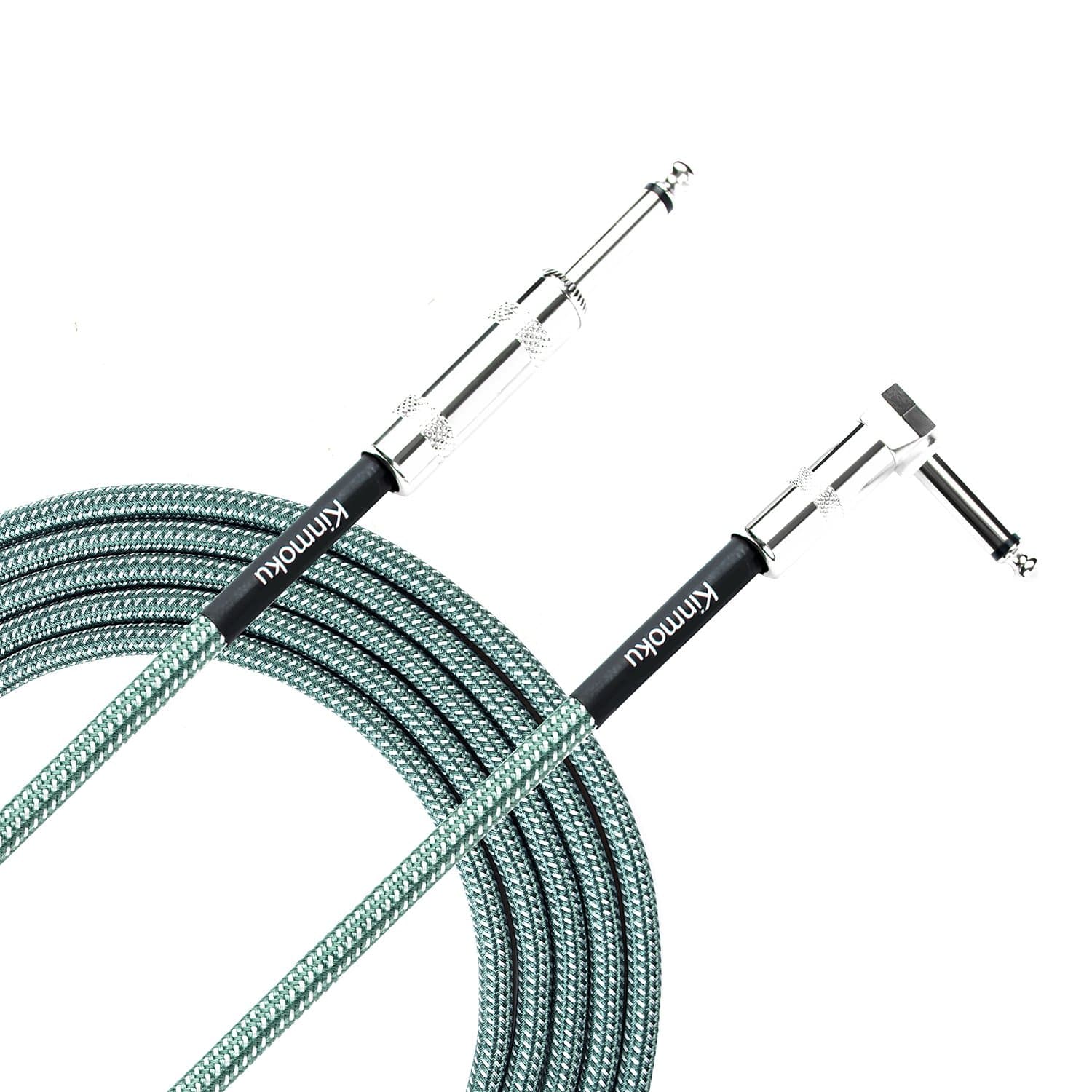 Kinmoku Guitar Instrument Cable 10 FT TS Solid Bass Cable Standard 1/4 Inch Instrument Cable Braided Jacket Audio Signal Cord Right Angled Jack to Straight Jack Cable for Guitar Amplifier