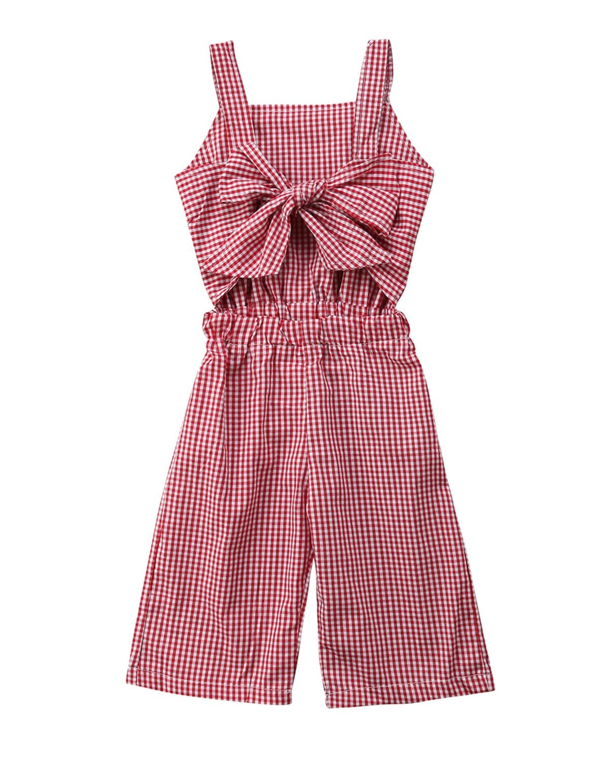 Kids Toddler Baby Girl Red Plaid Big Bow Sleeveless Romper Jumpsuit Trousers Clothes Outfits