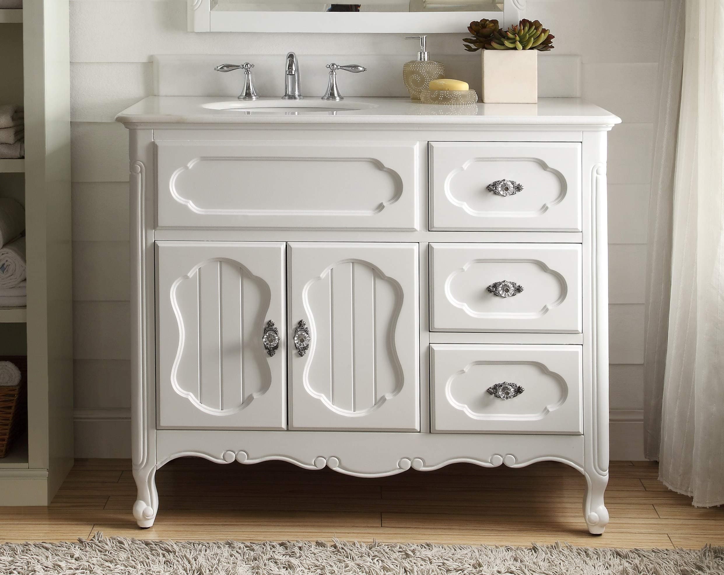 Benton Collection 42" White Victorian Cottage Style Knoxville Bathroom Sink Vanity # GD-1509W-42