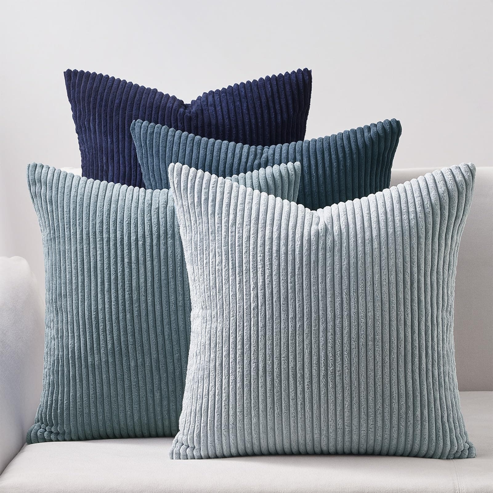 Blue Cushion Covers 50cm x 50cm Winter Sofa Bed Colorful Cushions Soft Pillow Case 20x20 Corduroy Scatter Decorative Cushions Pillow Cover for Livingroom Bedroom Invisible Zipper,Set of 4