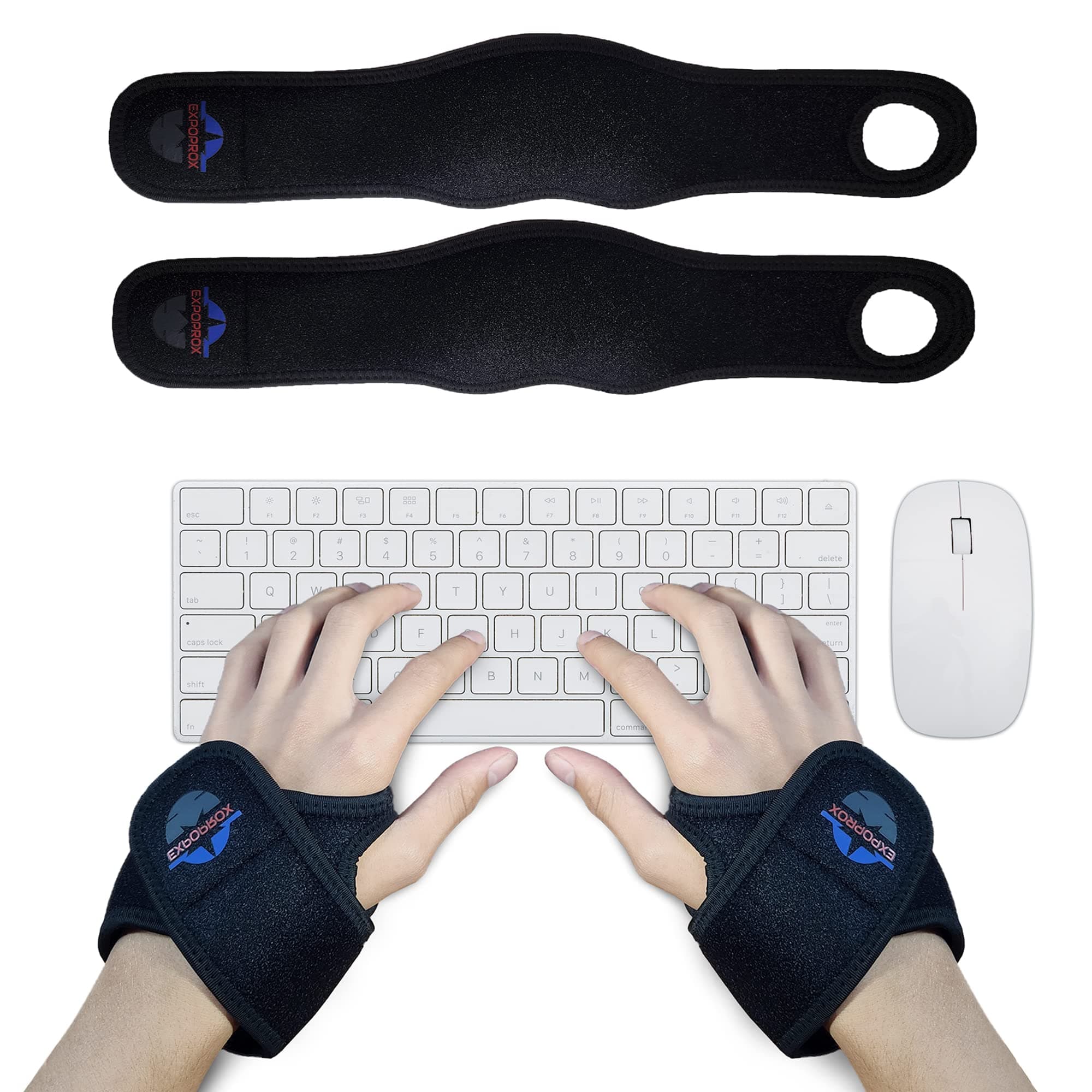 Wearable Wrist Rest Pads, Set of 2, Ergonomic Mouse and Keyboard Support Cushion, Reduces Joint Stress and Tension, Padded Comfort and Adjusts Fit