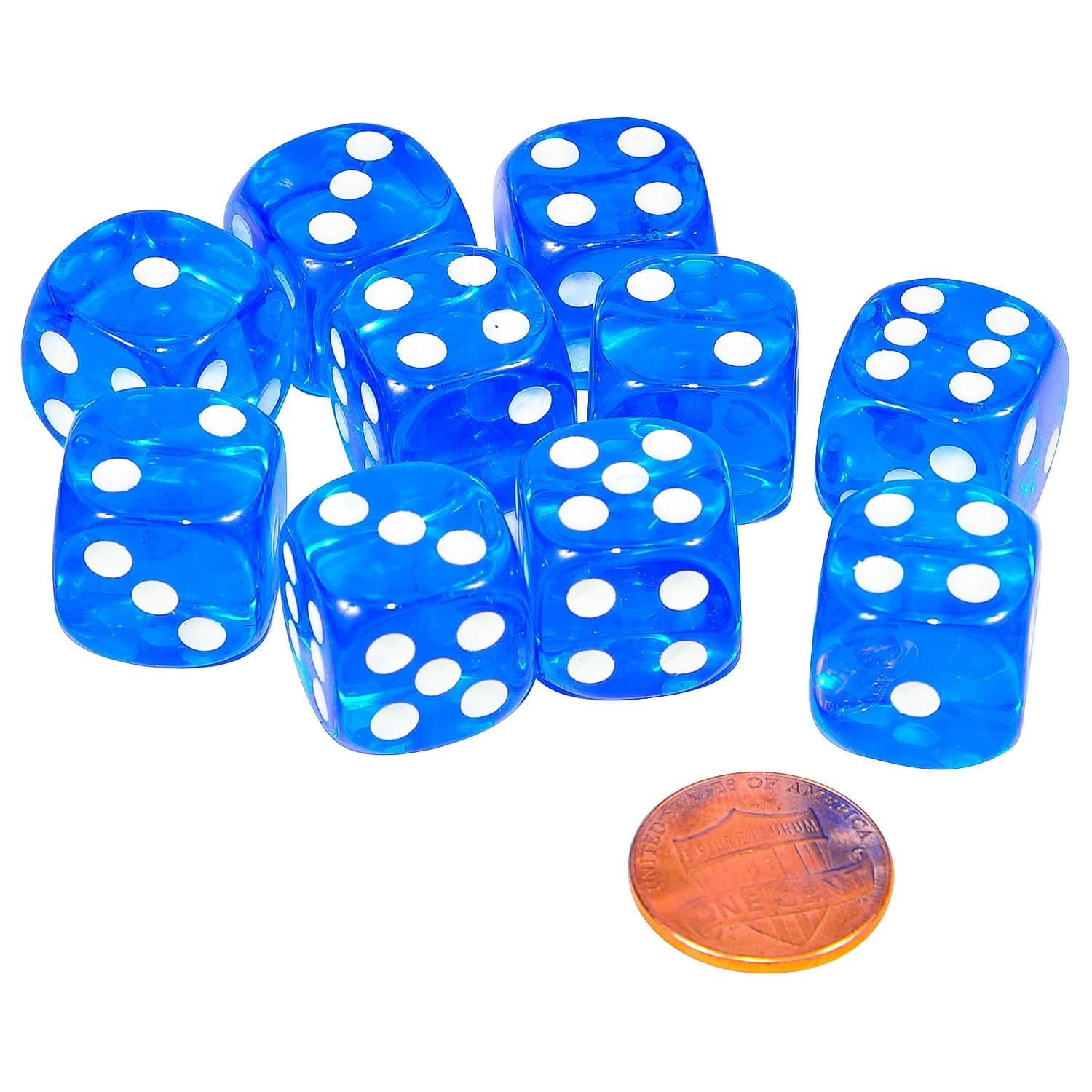 JustMikeO Set of 10 Six Sided D6 16mm Standard Rounded Translucent Dice Die - Blue