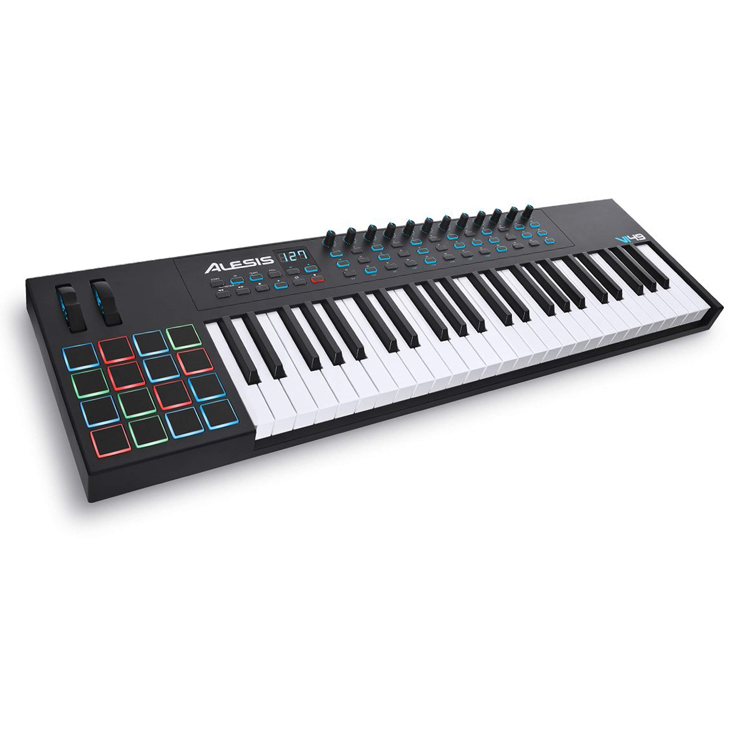 Alesis VI49 - 49 Key USB MIDI Keyboard Controller with, 16 Drum Pads, 12 Assignable Knobs, 36 Buttons and 5-Pin MIDI Out, Production Software Included Black