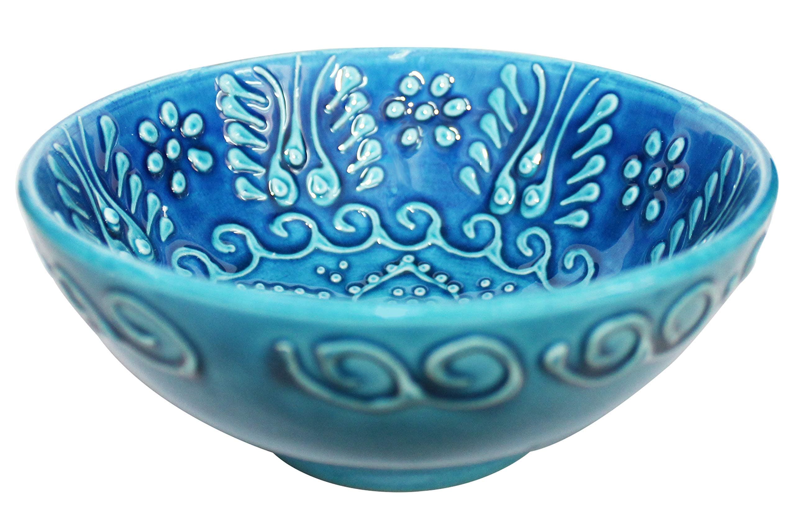 TurkCeramics by OMKAR INTERNATIONAL 15cm Firuze Blue Ceramic Bowl – Turkish Hand Painted Bowl for Serving Snacks, Salad, Fruits, Home Decor & Gifting – Artisanal Handcrafted Kitchenware