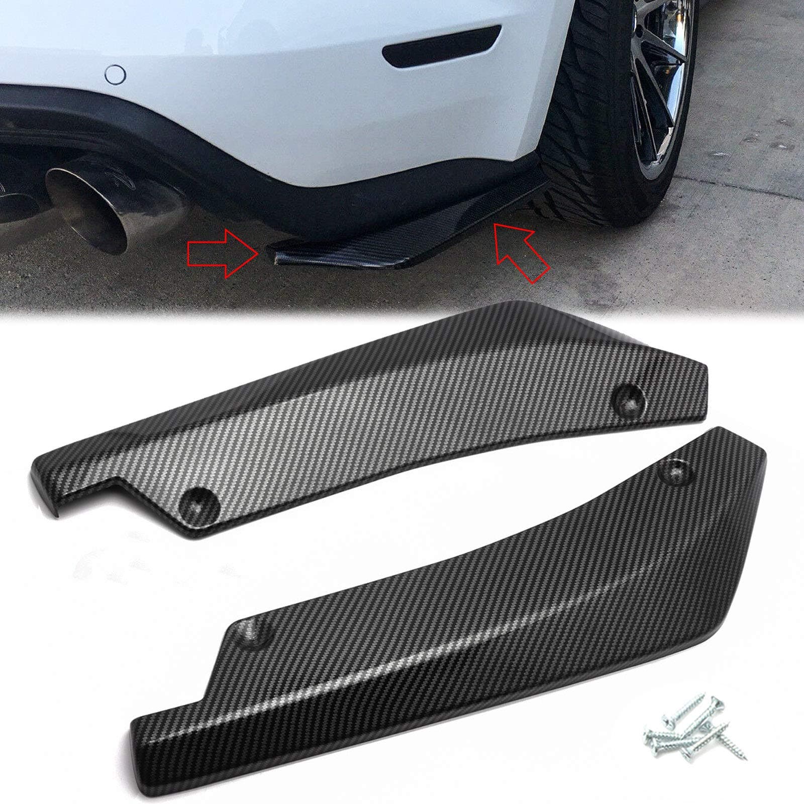 JDM Rear Bumper Canard Diffuser Splitter Valence Spoiler Fin Lip Trim Universal Fit (Carbon Fiber Pattern) 4.48"x17.63"