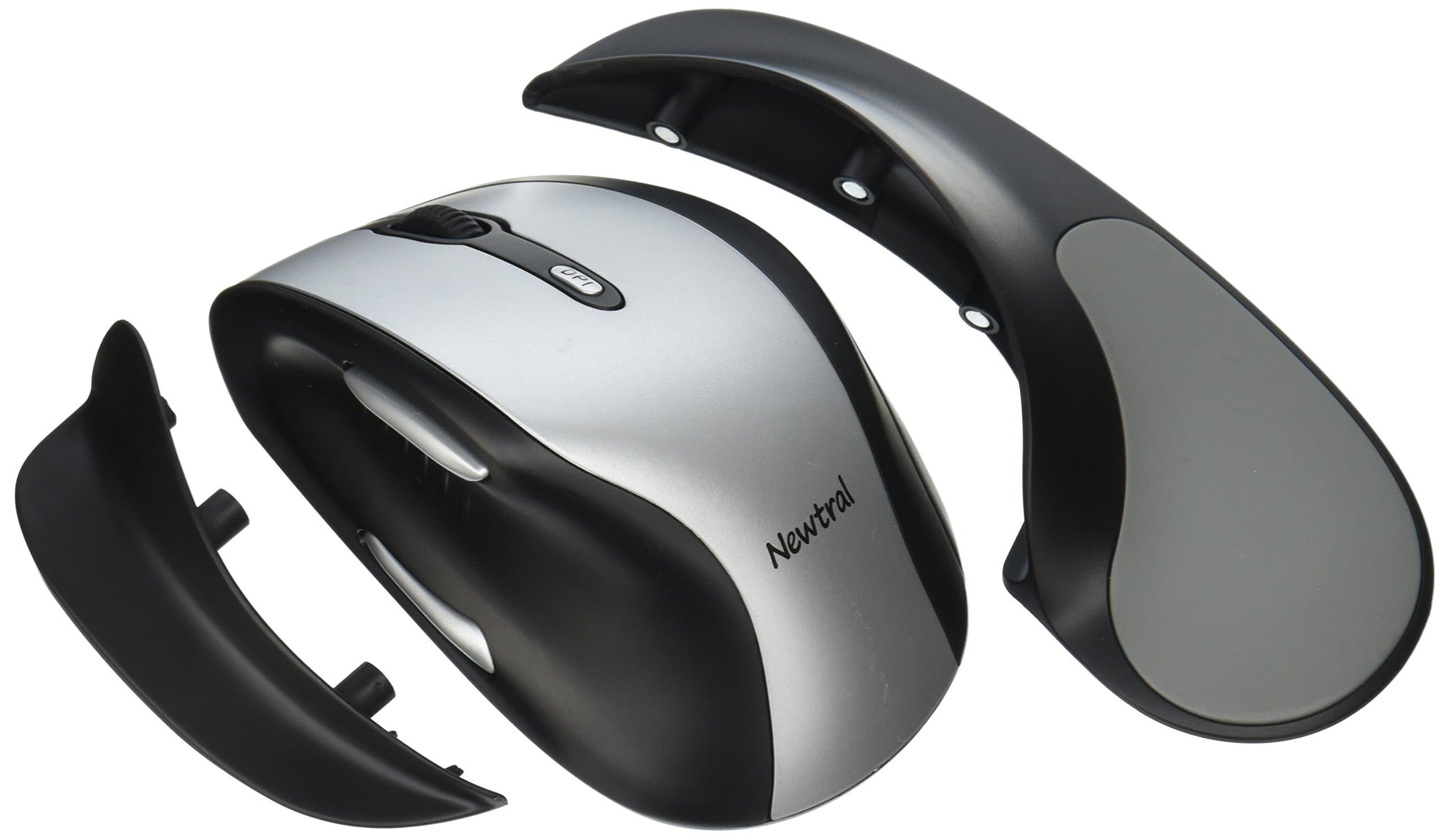 MicroTouch Newtral 2 Gripless Large Ergonomic Wireless Mouse for Windows/Mac/Linux - Black/Silver