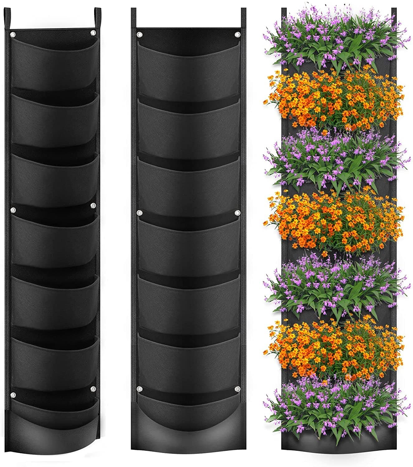 iPower 2-Pack Hanging Vertical Wall Planter 7 Pockets Upgraded Deeper Waterproof Herb Flower Growing Pouch Felt Cloth, for Yard Garden Fence Home, Balcony Office Decoration