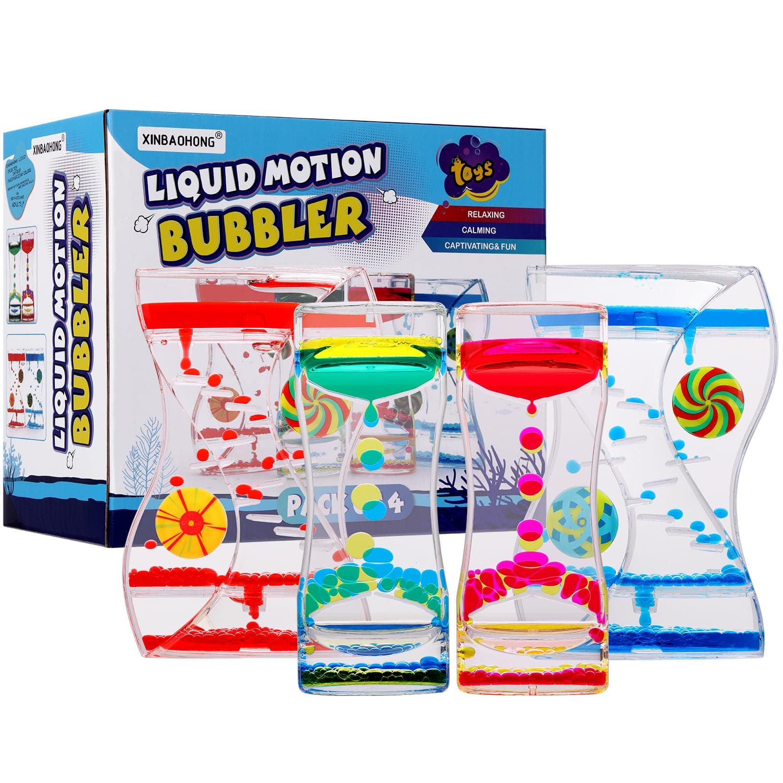 XINBAOHONG Liquid Motion Bubbler Sensory Toy for Kids and Adults 4-Pack,Calming Stress Relief Fidget Toys for ADHD Autism, Office Desk Decor