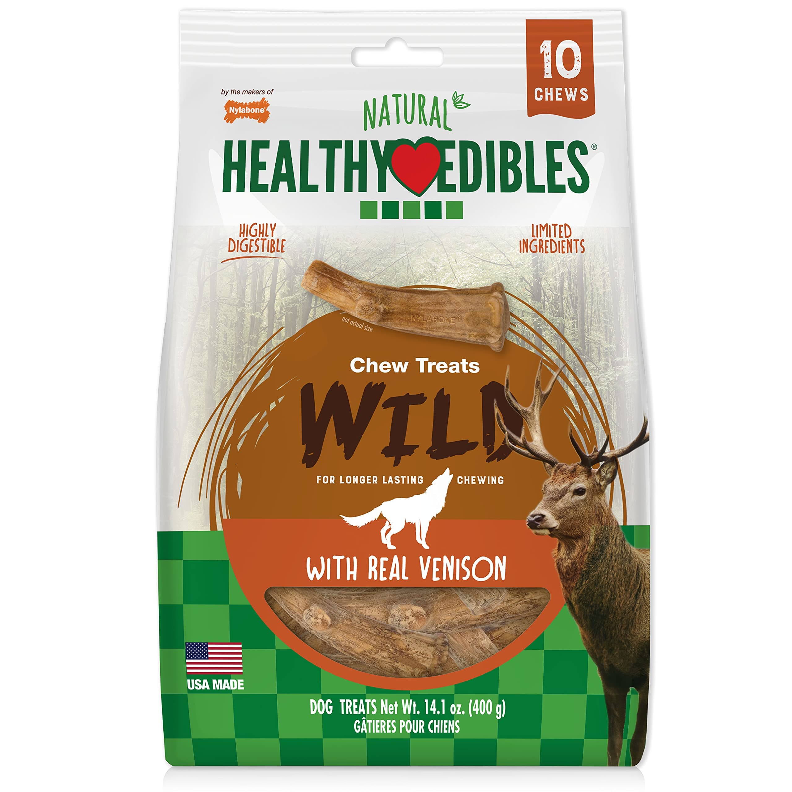 Nylabone Healthy Edibles Natural Venison Dog Treats, Medium, 10 Count