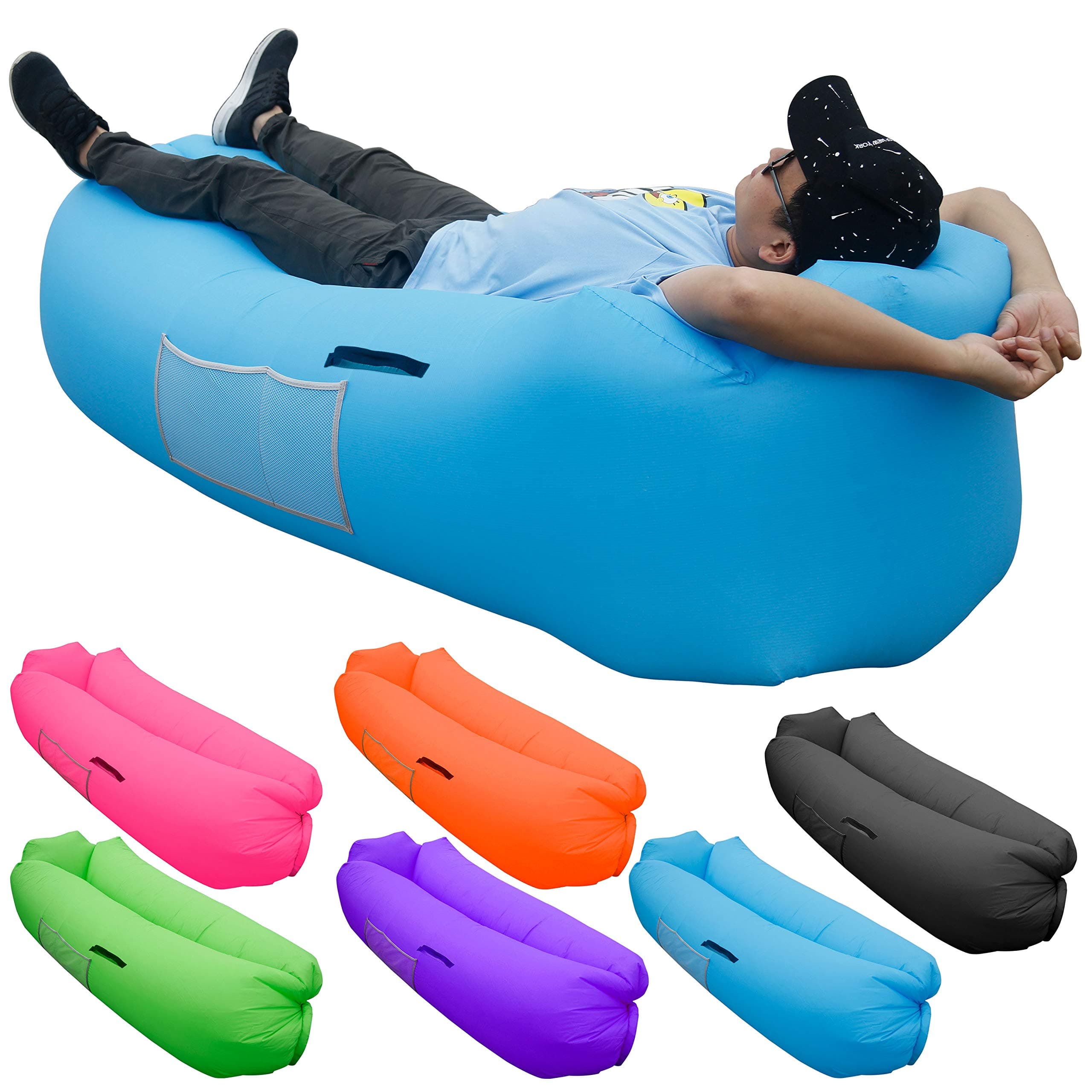 SKOLOO Inflatable Lounger Air Sofa, Portable Water Proof Anti-Air Leaking & Pillow-Shaped Designed Couch for Backyard Pool Travel Camping Hiking Lakeside Picnics Music Festivals Beach Parties