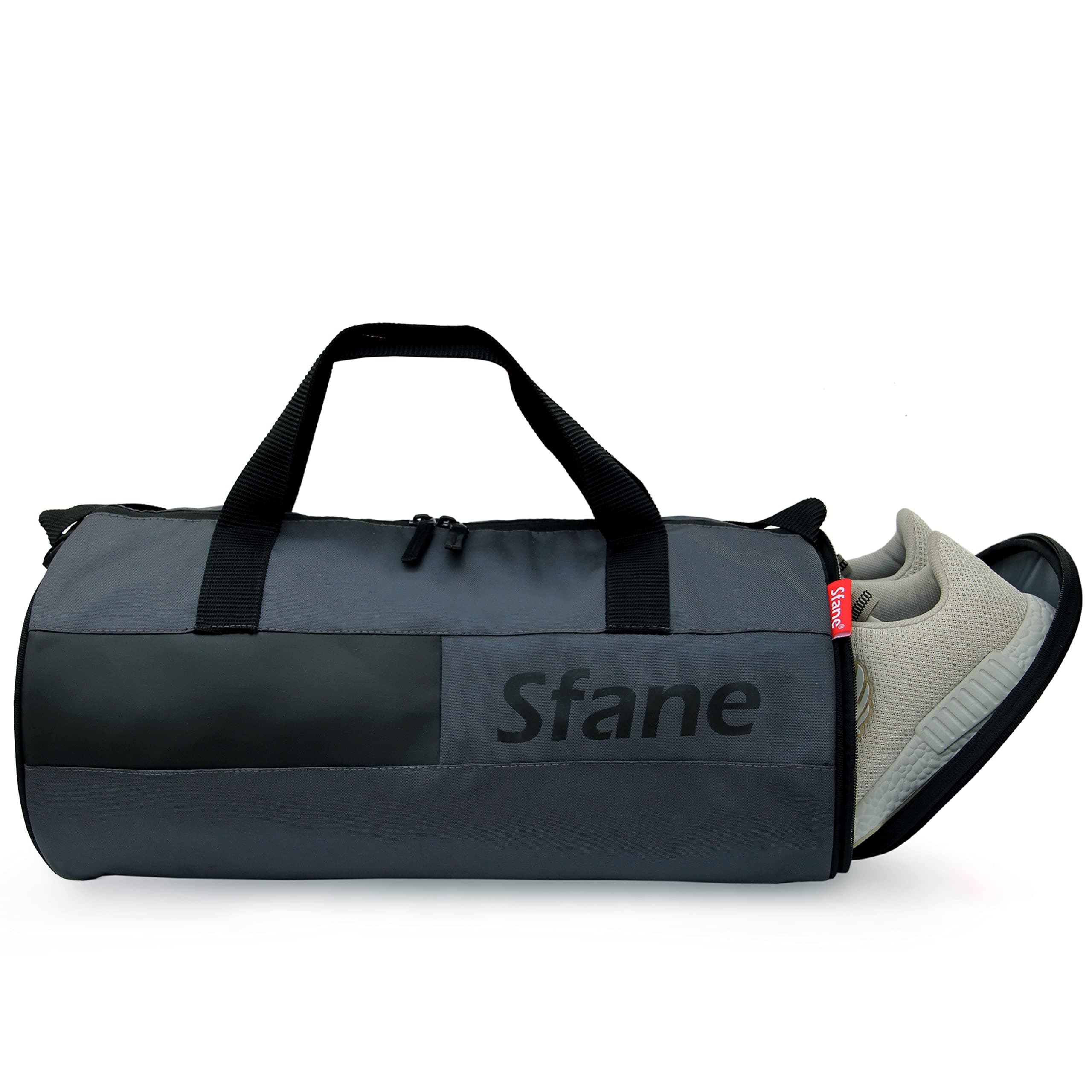 SFANE Duffel Gym Bag,Shoulder Bag for Men & Women with Shoe Compartment (Grey,Black)