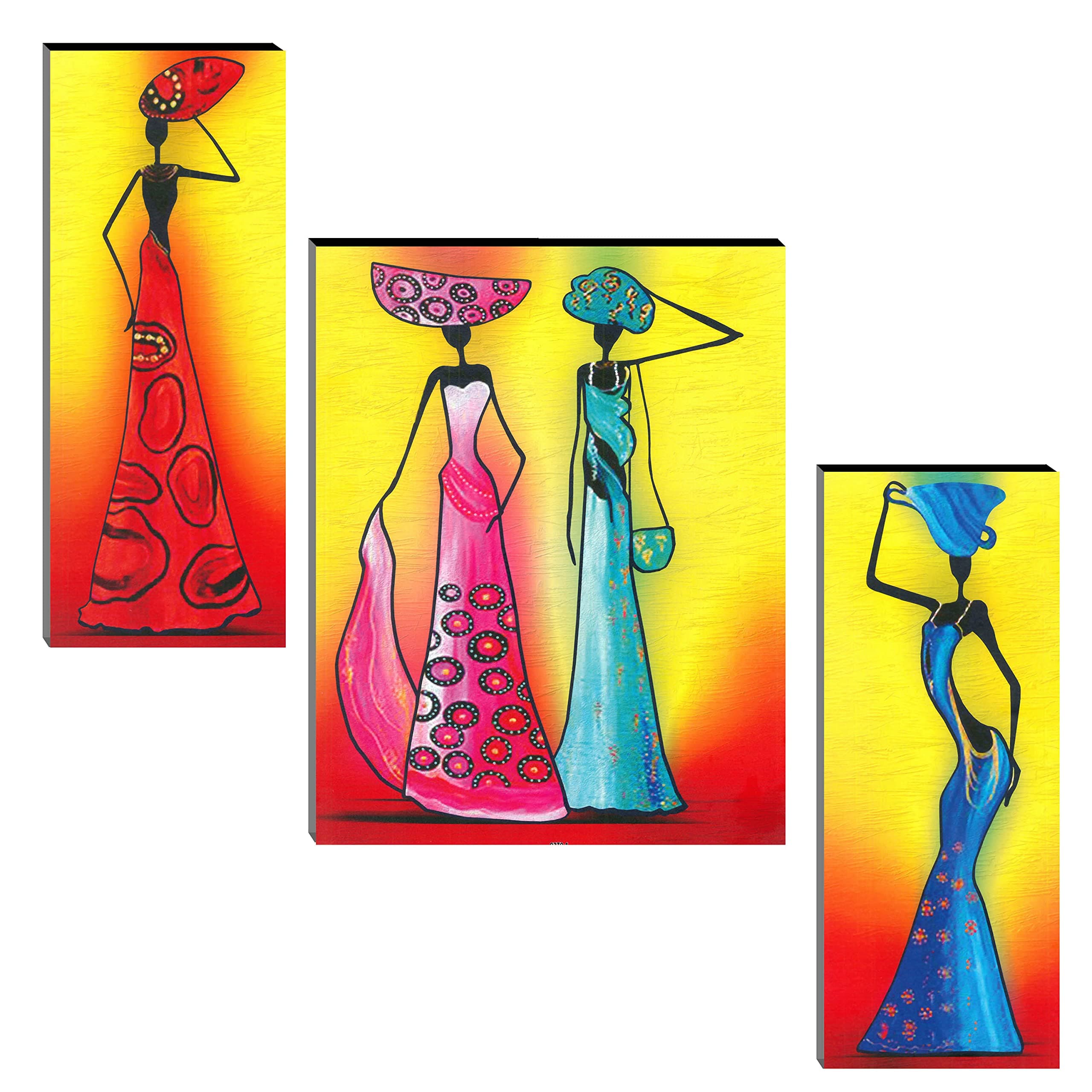 Indianara Set of 3 Modern Art MDF Art Painting (0005FL) without glass 4.5 X 12, 9 X 12, 4.5 X 12 INCH