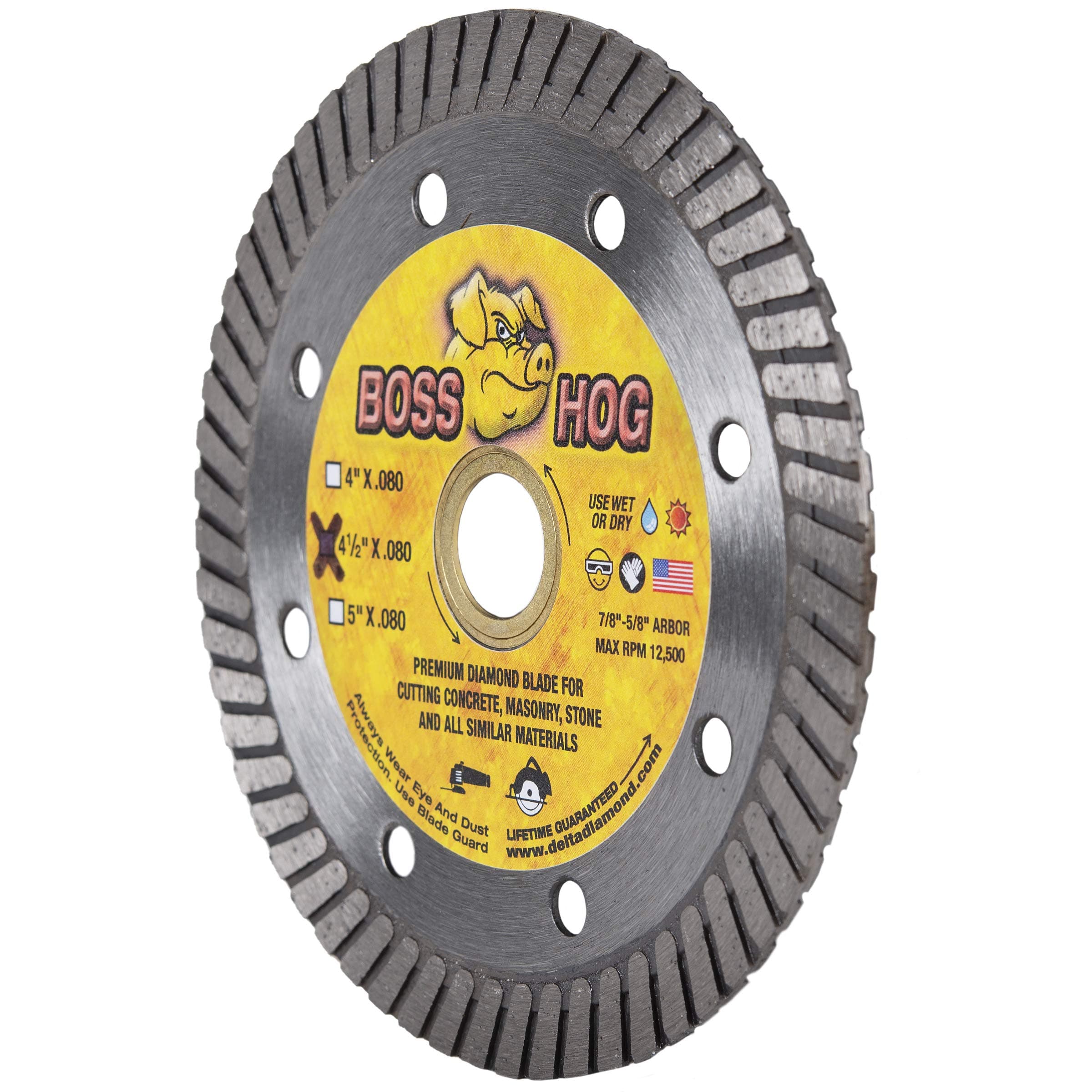 Delta Diamond Boss Hog 4 1/2 Inch Turbo Premium Diamond Blade for Masonry, Brick, Block, Pavers, Concrete, Stone, Wet/Dry Cutting, Continuous Rim (4.5")