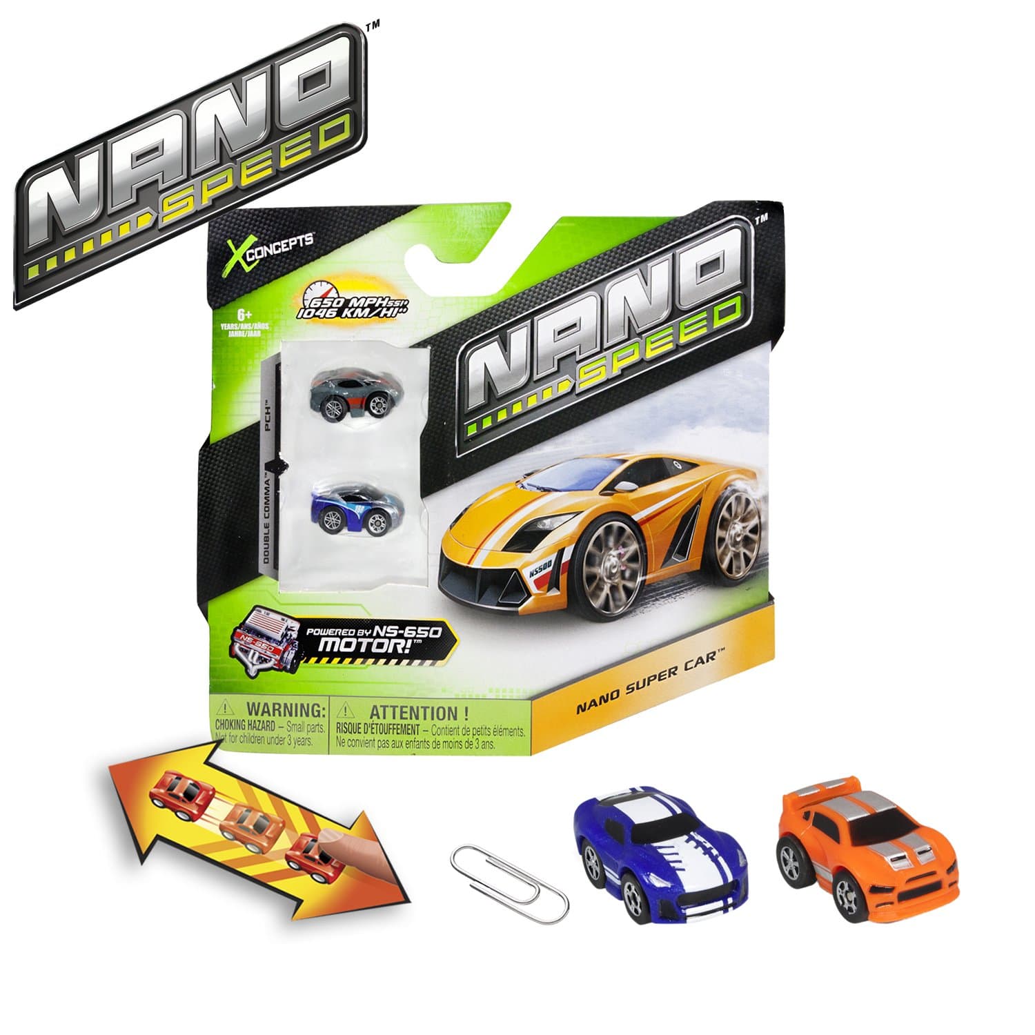 Spin Master Nano Speed Cars, 2 Pack: Miniature Friction-Motor Car, 2 Count, Boys, 6+