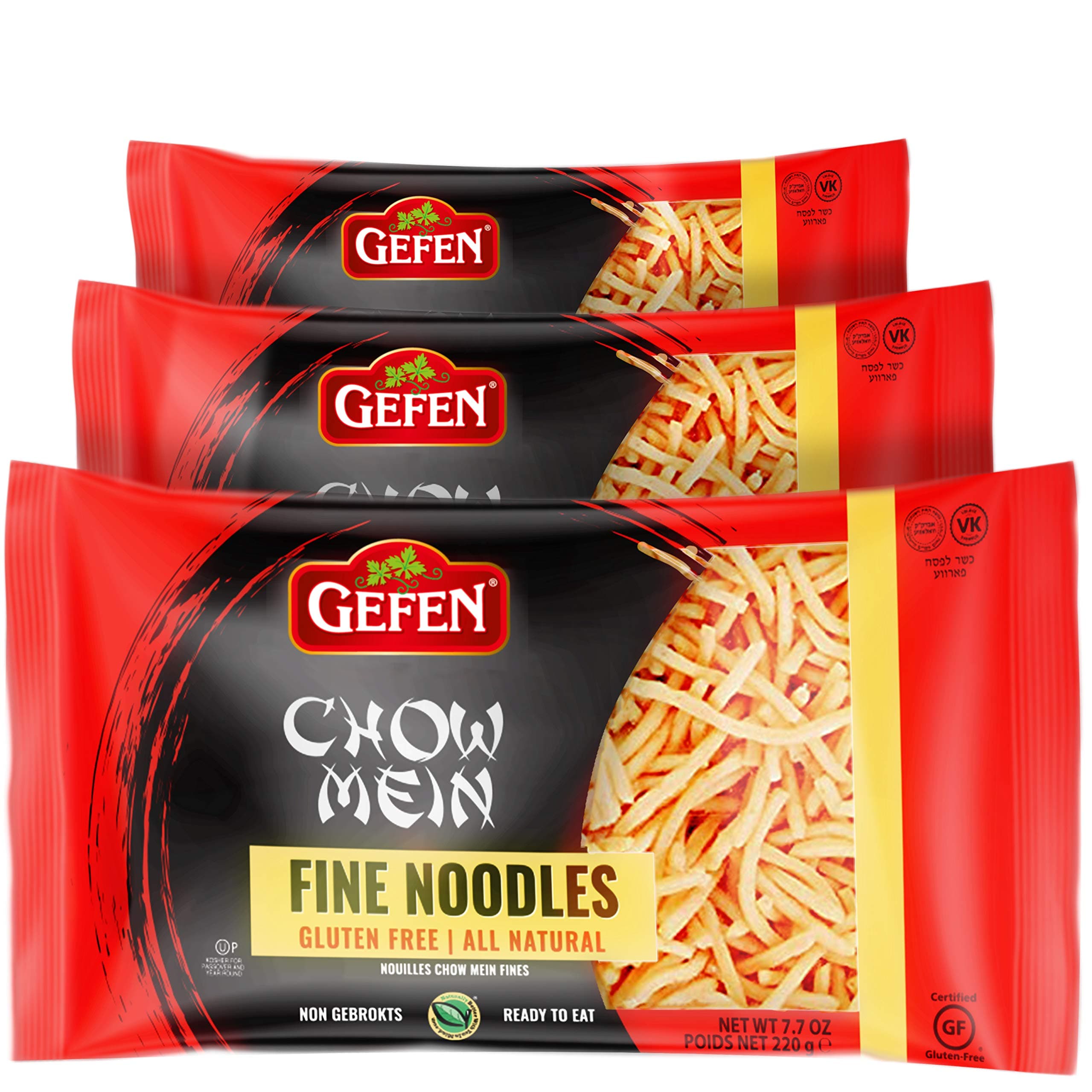 Gefen Gluten Free Chow Mein Fine Noodles, 8oz (3 Pack) Ready To Eat, All Natural, Thin & Crisp, Best By: 8/6/2026