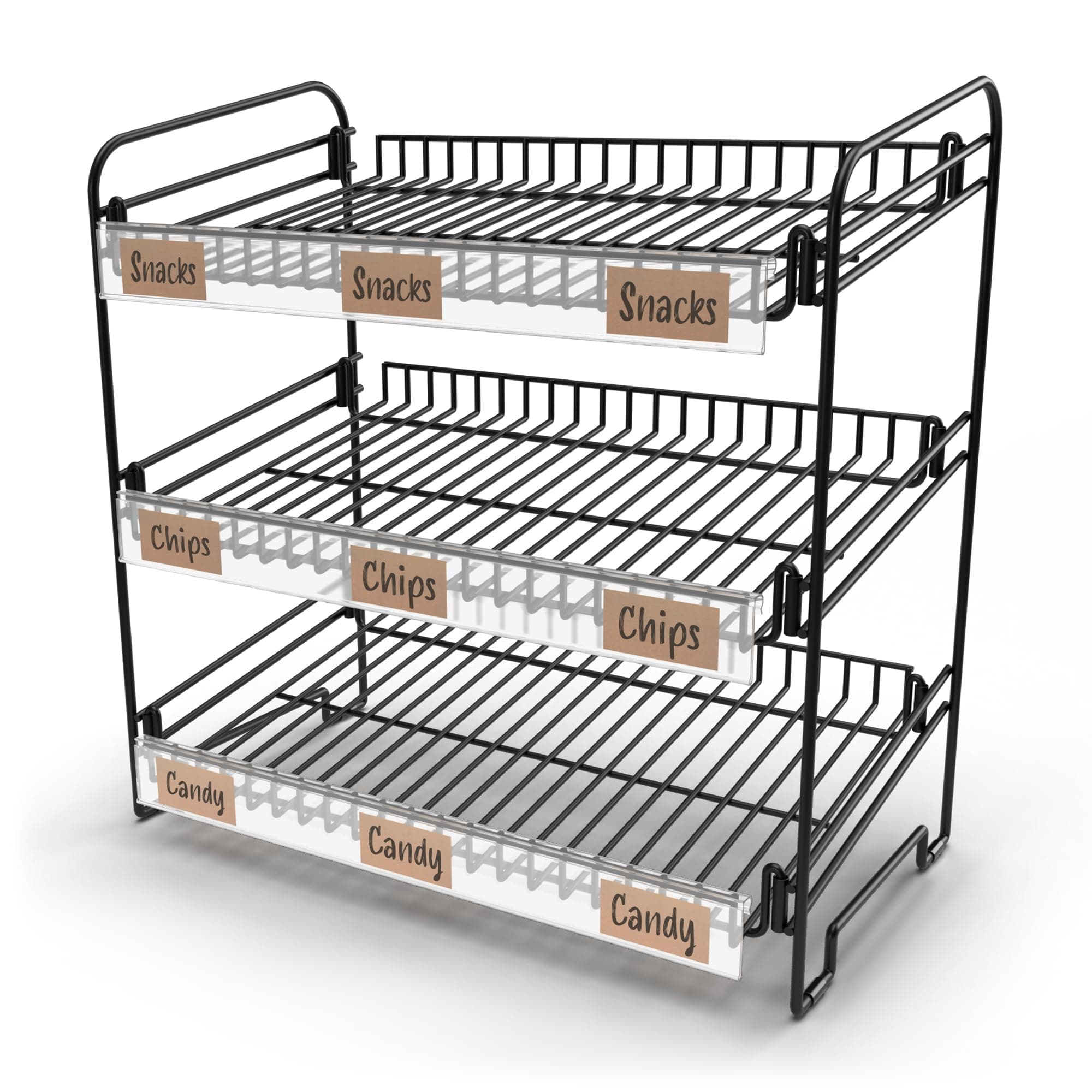 Black 3 Tier Candy Display Rack – Chip Display for Snack Vendors, Food Trucks, Concession Stands & Retail Storefronts