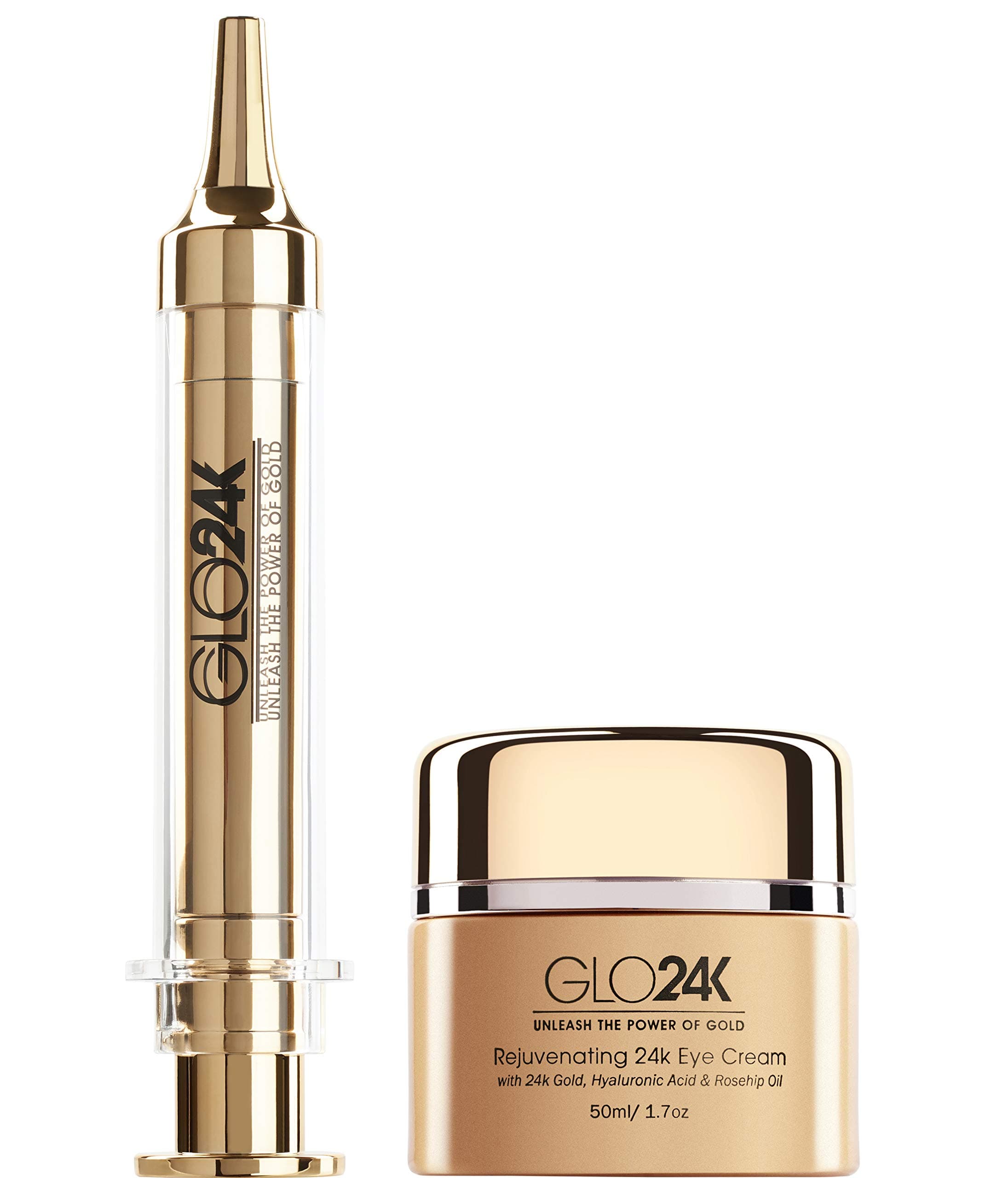 GLO24K Eye Care Set - Instant Facelift and Eye Cream with 24k Gold, Hyaluronic Acid, Vitamins A,C,E - Reduce Fine Lines, Puffiness, Dark Circles - For All Skin Types.