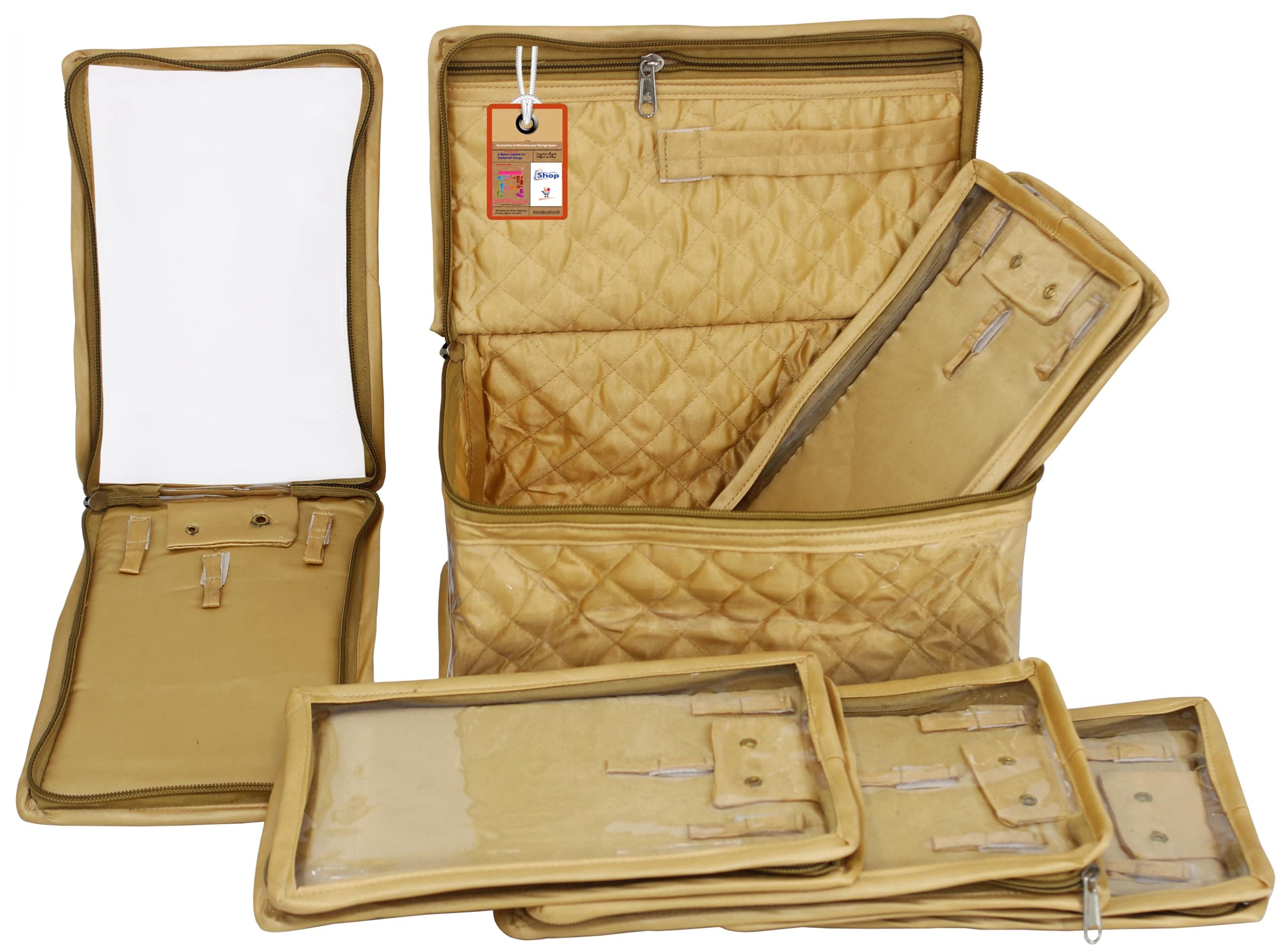 atorakushon Women's Satin Makeup Pouches Cosmetic Necklace Earrings Vanity Jewellery Organiser (Golden)