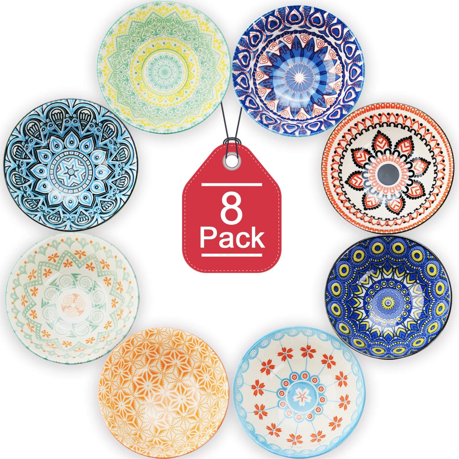 Farielyn-X 8 Pack Small Ceramic Bowls - Porcelain, Soup, Salad, Pasta, Rice, Dessert, Yoghurt, Condiments, Side Dishes, Dip, Ice Cream Ceramic Bowls, 4.75 Inch Diameter, 10 Fluid Ounce (1.25 Cup) Capa