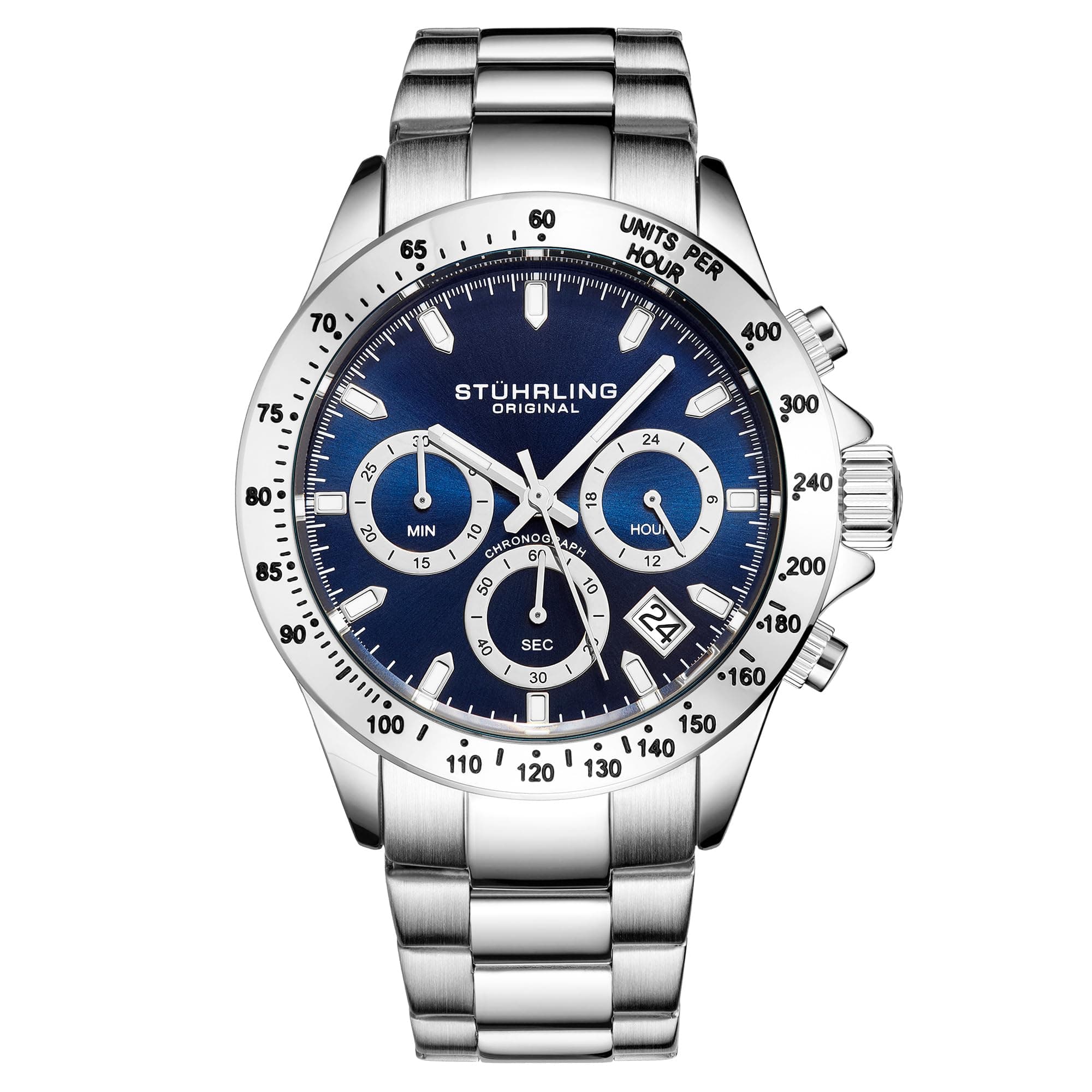 Stührling Original Men’s Chronograph Watch Stainless Steel Bracelet with Screw Down Crown and Water Resistant to 100 M. Analog Dial Quartz Movement
