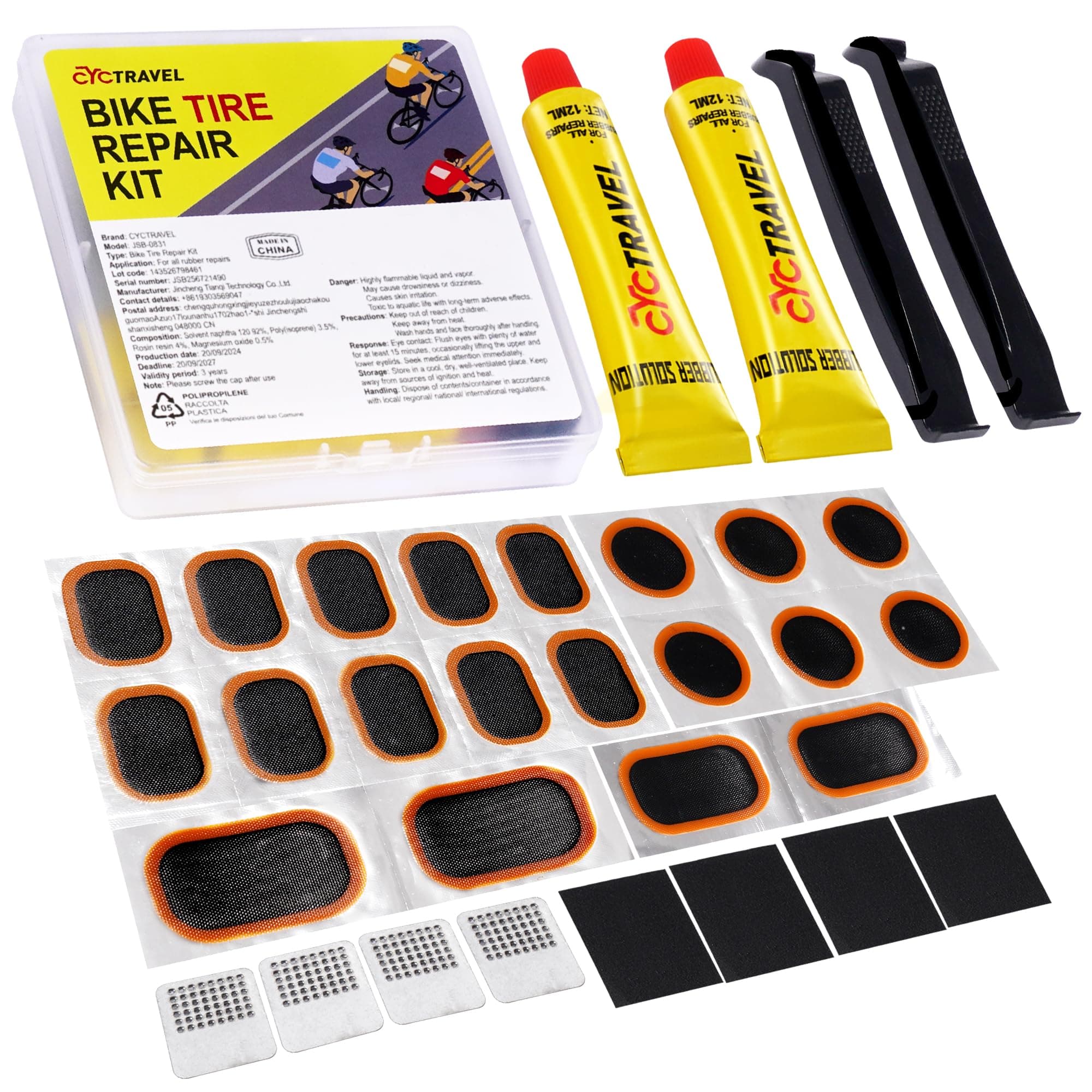Puncture Repair Kit Bike Tyre, High Performance Puncture Repair Patches, Bike Puncture Repair Kit Includes 20 PCS Puncture Repair Patches, 2 Crowbars, Suitable for Mountain Bikes, Road Bikes