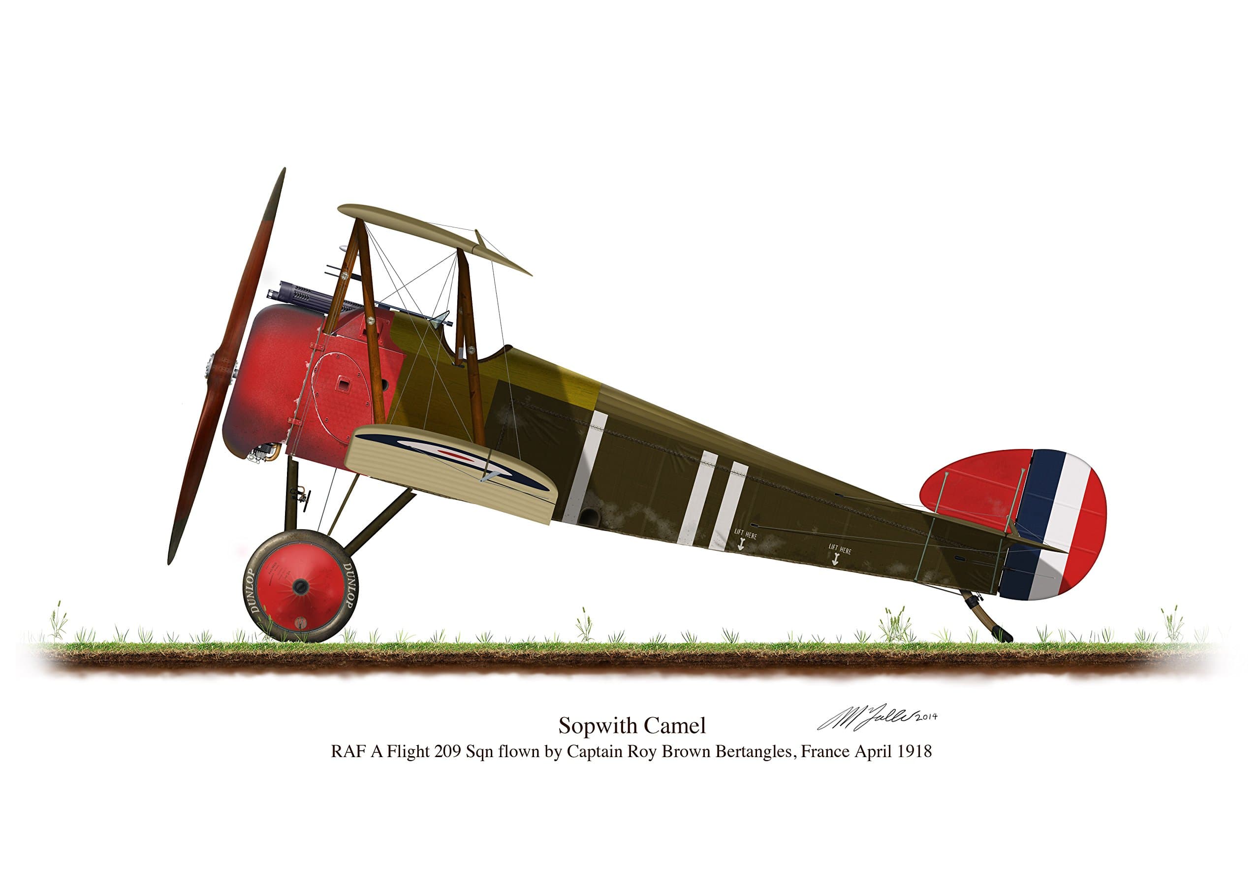 Profile Artwork, Sopwith Camel Vintage British Aircraft 1918 Roy Brown A3 Glossy Photo Print First World War WW1 Signed