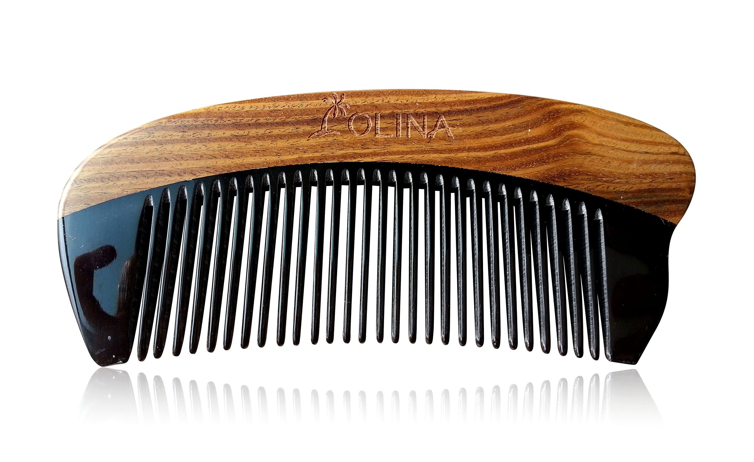 Unique Gift - Olina No Static Natural Black Ox Horn & Green Sandal Wood Hair Comb (Narrow-tooth, Black Ox Horn & Green Sandal Wood, Moon)