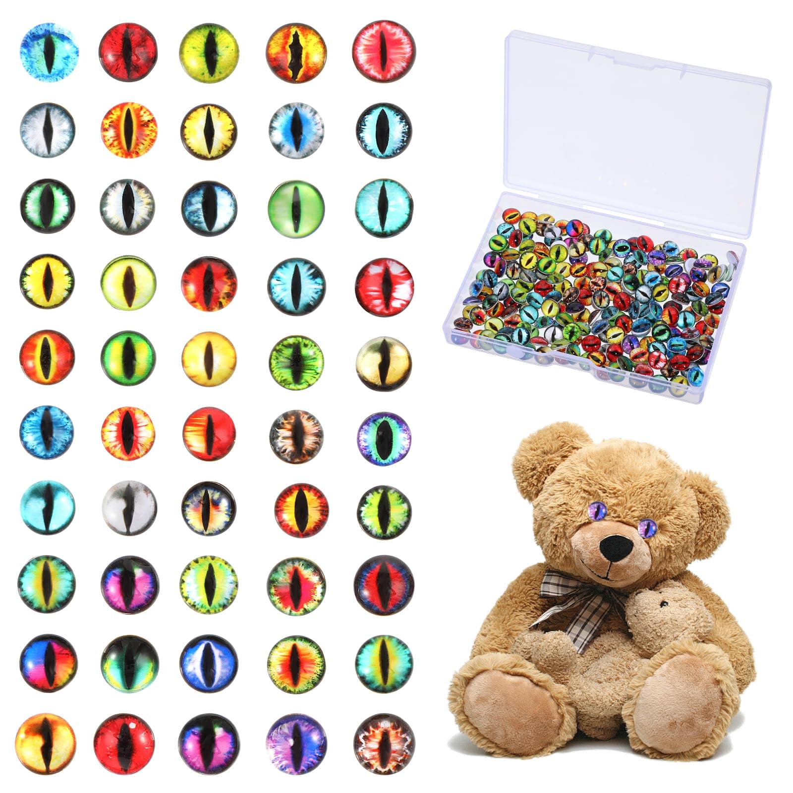 LLOUSSAK 200Pcs 8mm Glass Dragon Eyes Cabochon Eyes, Flatback Dragon Eyes for Crafts Doll Jewelry Making Sculptures DIY Findings Nail Charms (Random Style)