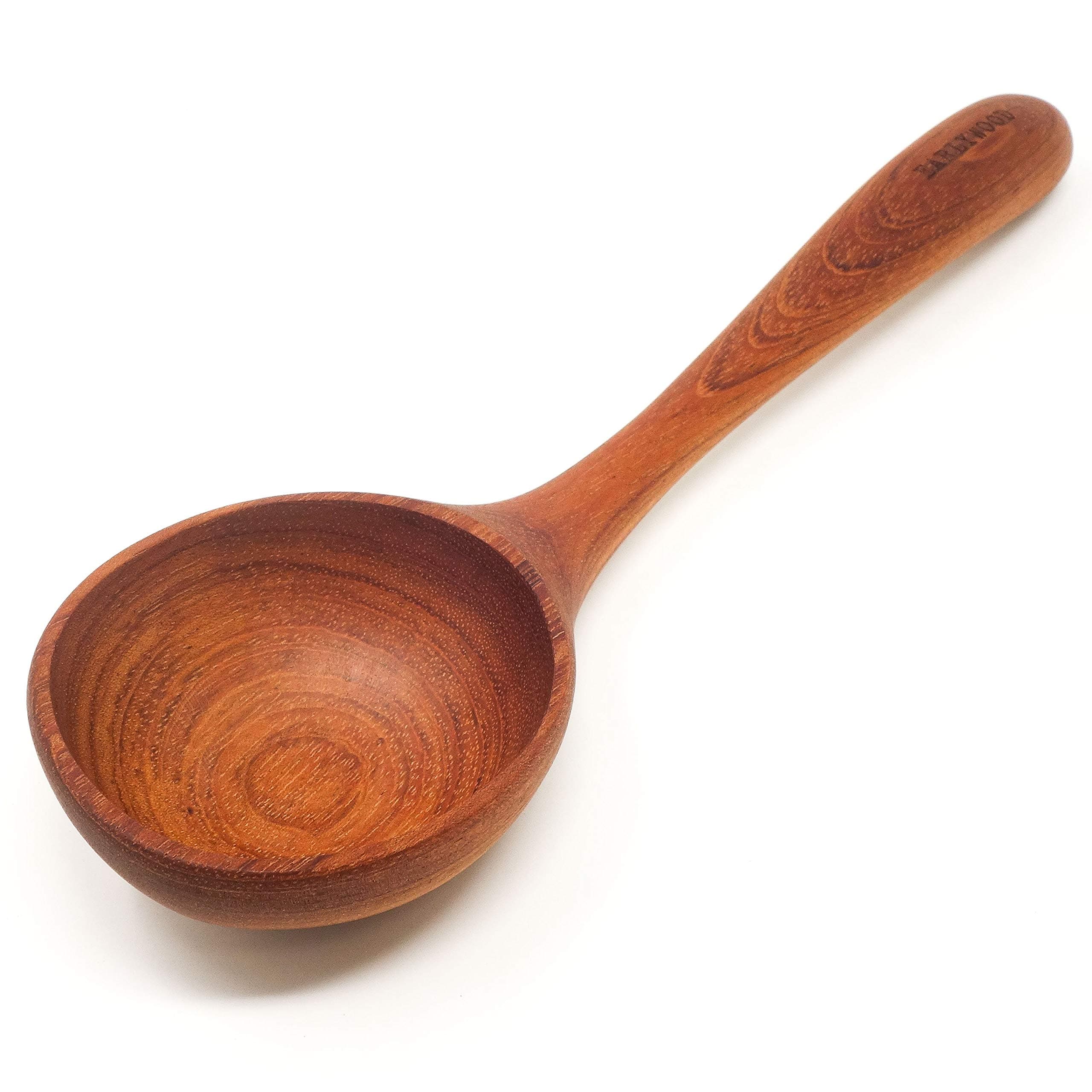 Earlywood Large Wood Soup Ladle Spoon - 13 inch Wooden Kitchen Ladle for Cooking or Serving Big Batches of Soup, Chili, Hearty Meals - Jatoba Wood Ladles - Wooden Utensils Hand Crafted in USA