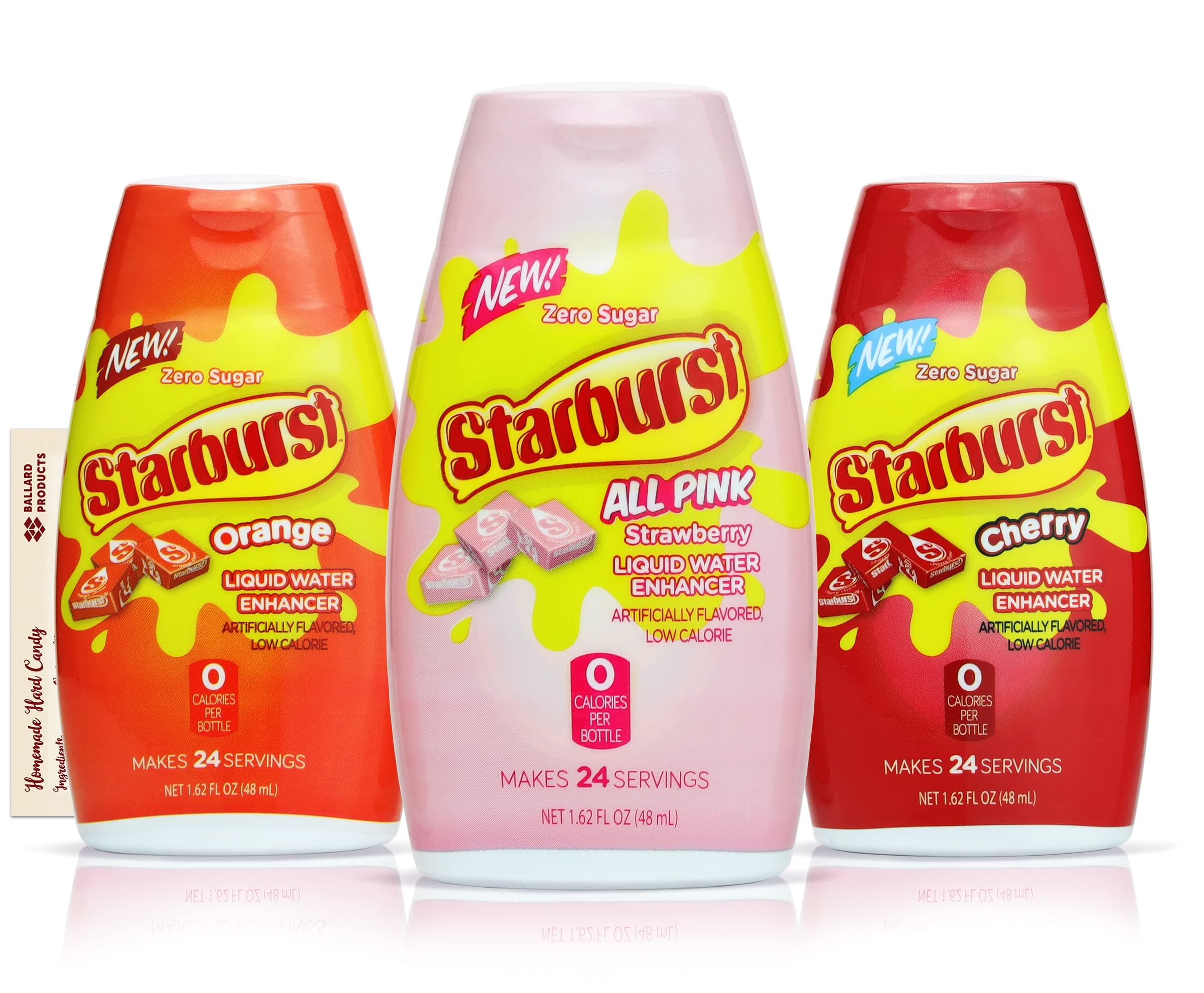 Starburst Liquid Water Enhancer Variety Pack of 3 | 1 Bottle Each Flavor - Strawberry, Orange and Cherry | Zero Sugar Zero Calorie Water Flavoring Drops | Bundled with Ballard Hard Candy Recipe Card