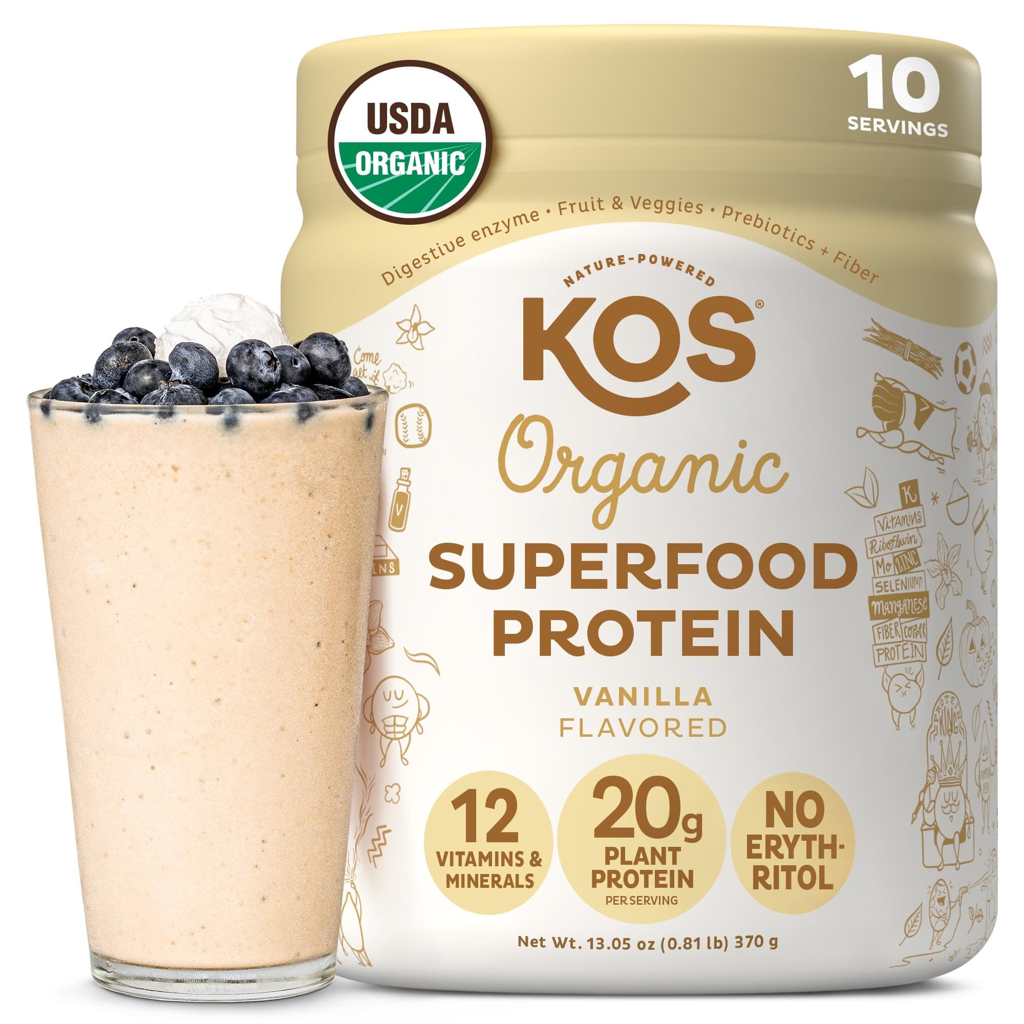 Plant Based Protein Powder, Vanilla USDA Organic - Low Carb Pea Protein Blend, Vegan Superfood Rich in Vitamins & Minerals - Keto, Soy, Dairy Free - Meal Replacement for Women & Men - 10 Servings