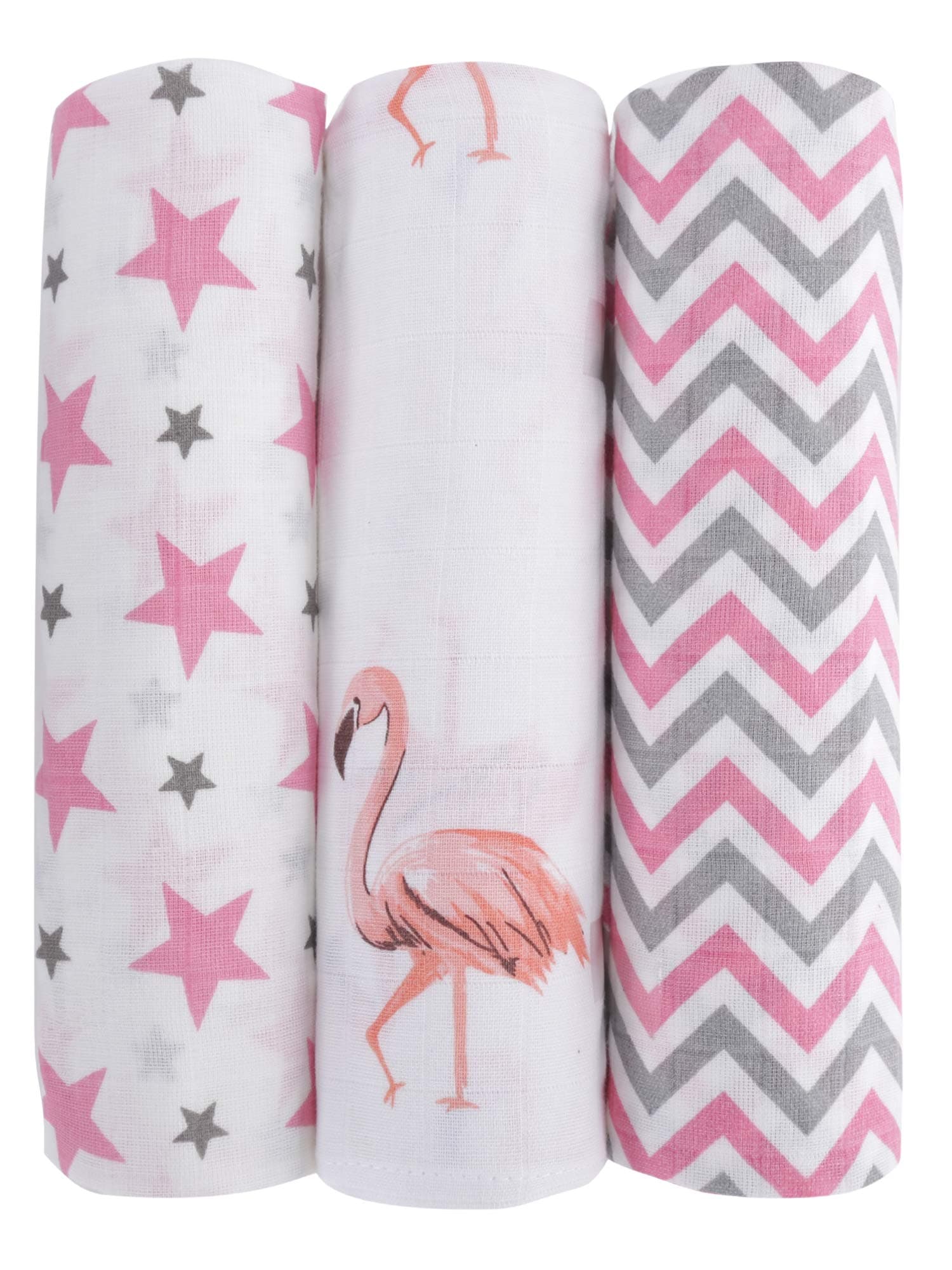 haus & kinder Chevron Stripes Cotton Muslin Swaddle Wrap for New Born Baby (Pack of 3, Star Pink + Flamingo + Pink)