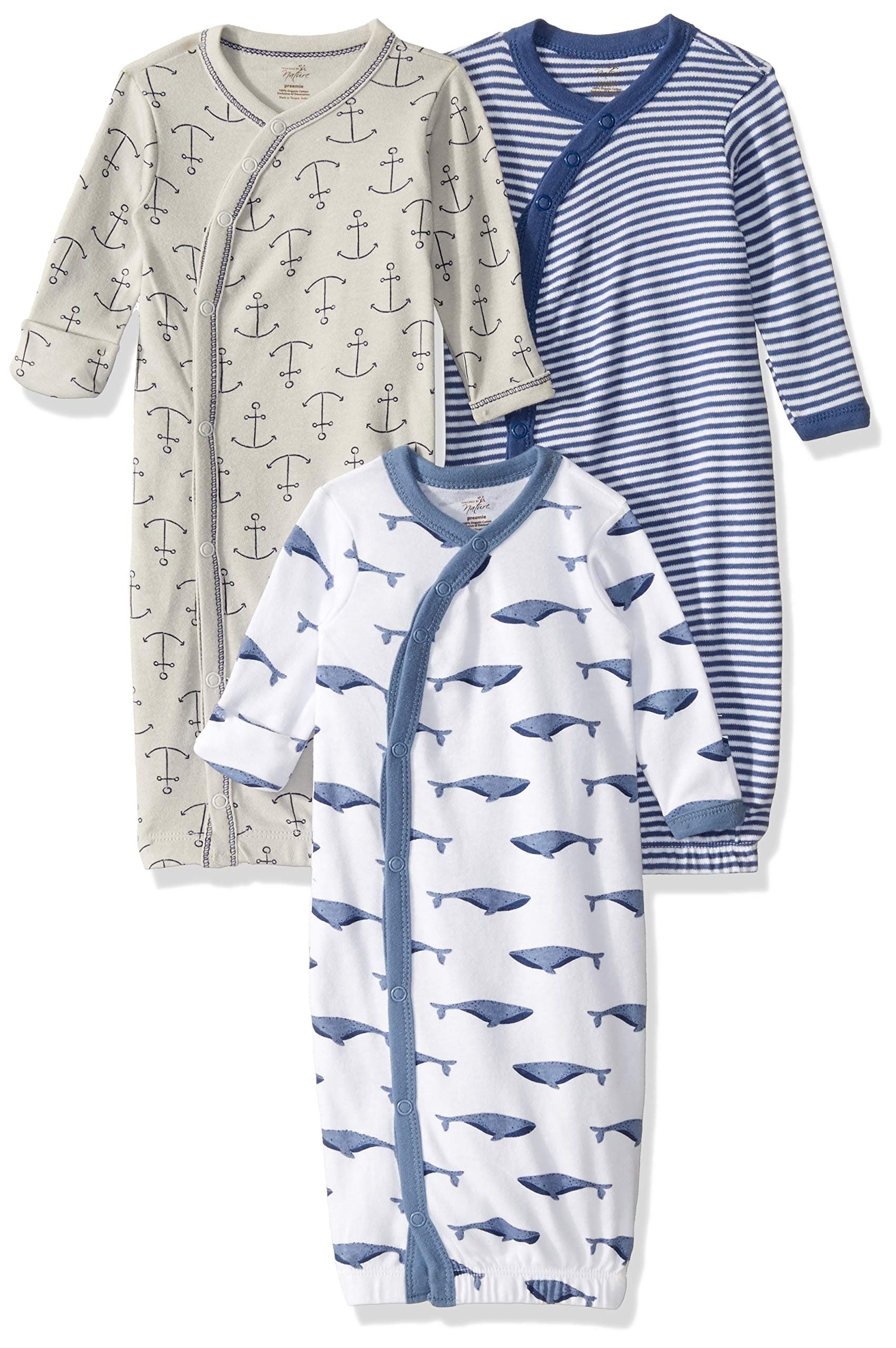 Touched by NatureBaby Organic Cotton Kimono Gowns Nightgown (Pack of 3)