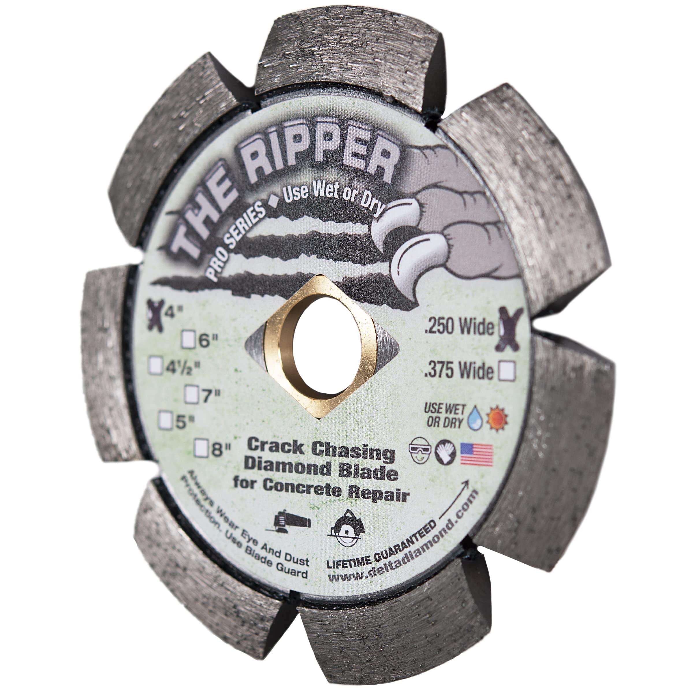 Delta Diamond Ripper Pro Premium 4 Inch X .250 Crack Chaser Diamond Blade, 7/8"-5/8" Arbor, V Shaped for Crack Repair in Concrete, Asphalt (4" X 1/4")