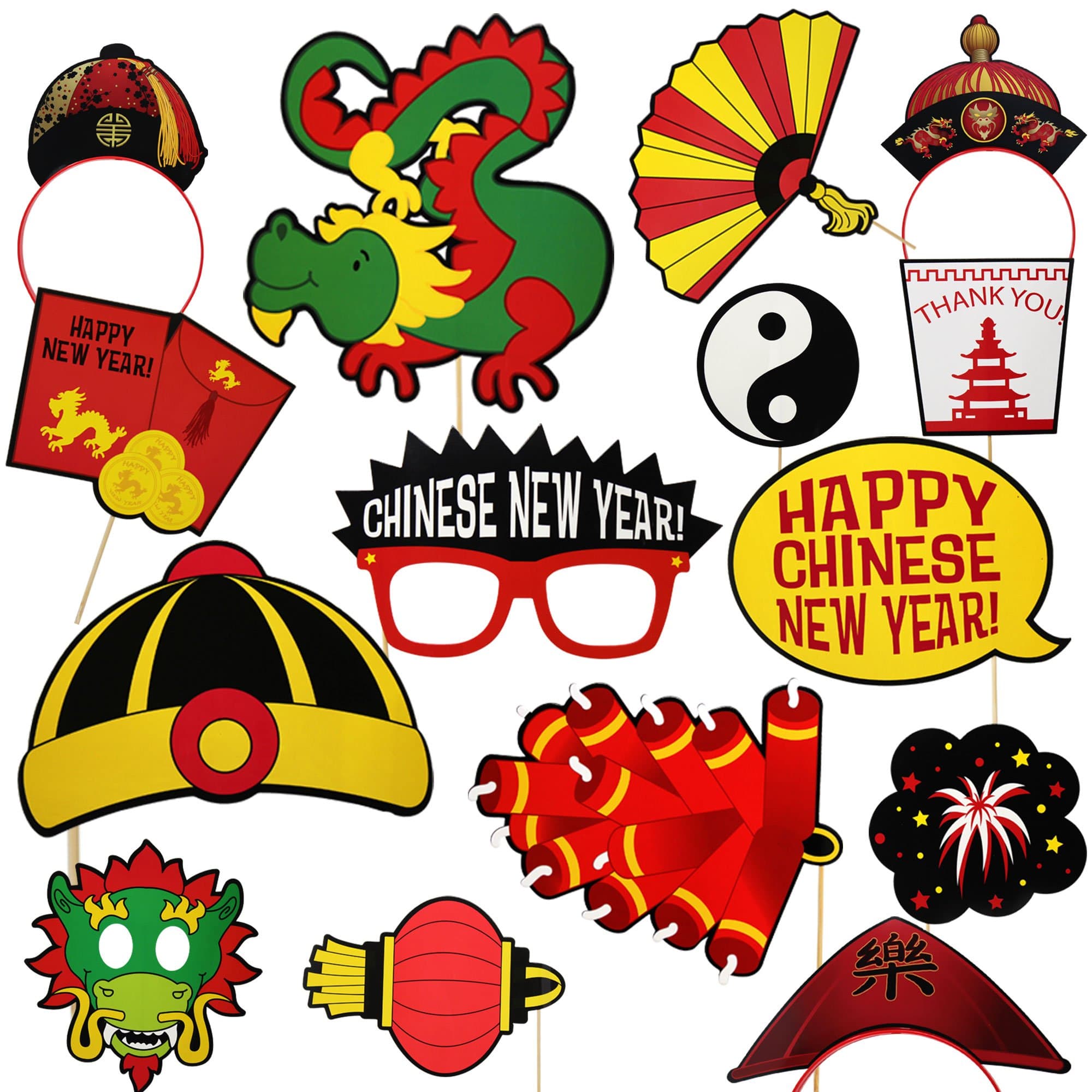 Chinese New Year Photo Booth Props | 2019 Lunar Year of The Pig Photobooth Photography Decorations | Wood Sticks Already Attached