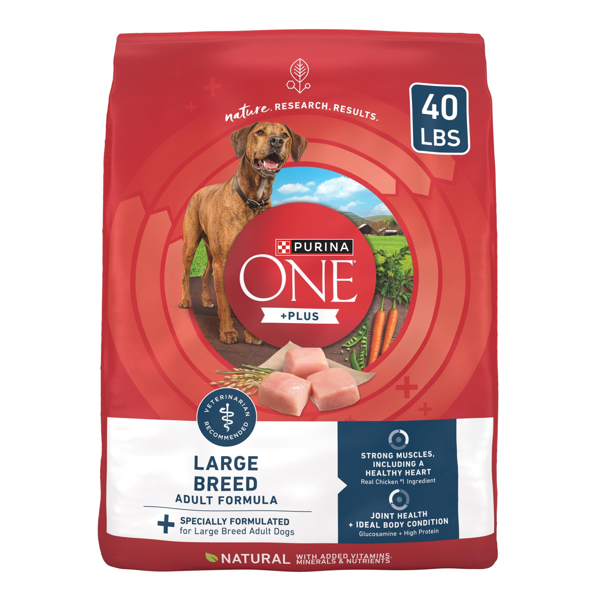 Purina ONE Plus Large Breed Adult Dog Food Dry Formula, Real Protein Rich Natural Chicken Flavor - 40 lb. Bag