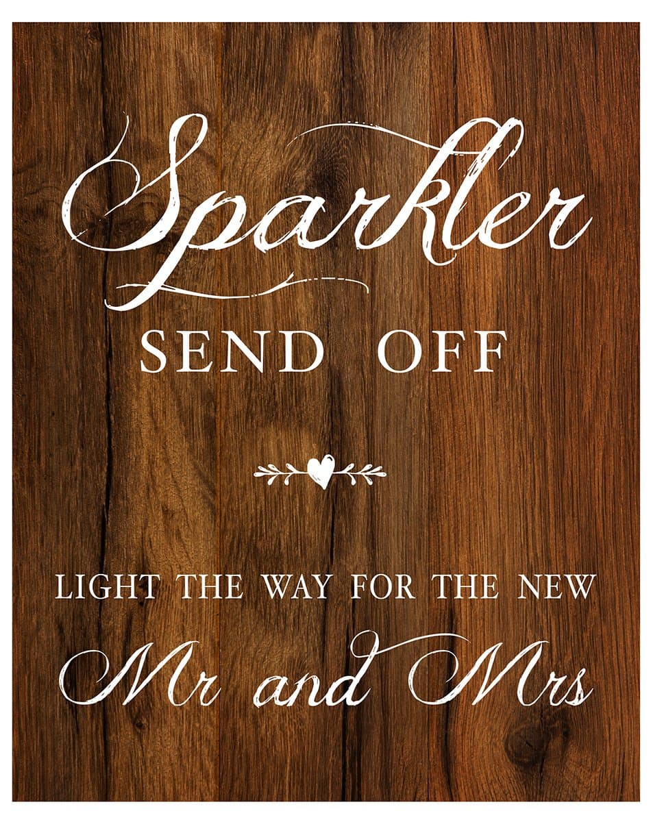 Sparkler Send Off Sign for Wedding, Rustic Wood Look On Linen Textured Thick Cardstock, Sparkler Exit Signs For Reception