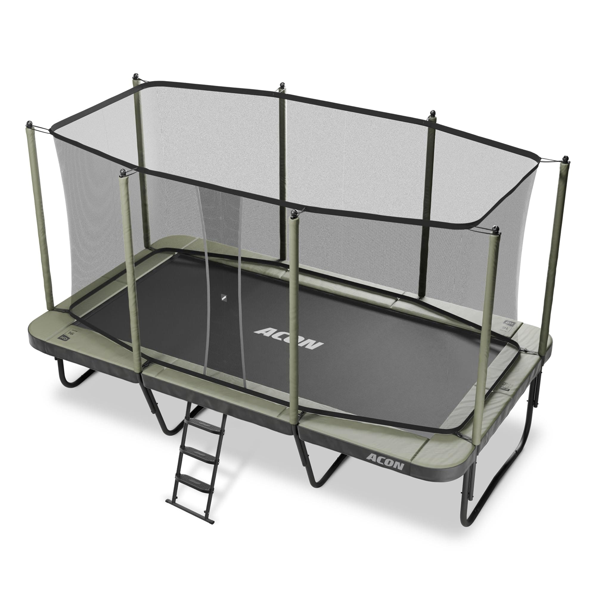 ACON 16 HD Rectangular Trampoline with Safety Enclosure & Ladder - 17 x 9.8 ft Big Rectangle Trampoline Outdoor, 140 HD Springs, SafeMat, 1,650 lbs Tested Steel Frame, 10-Year Frame Warranty