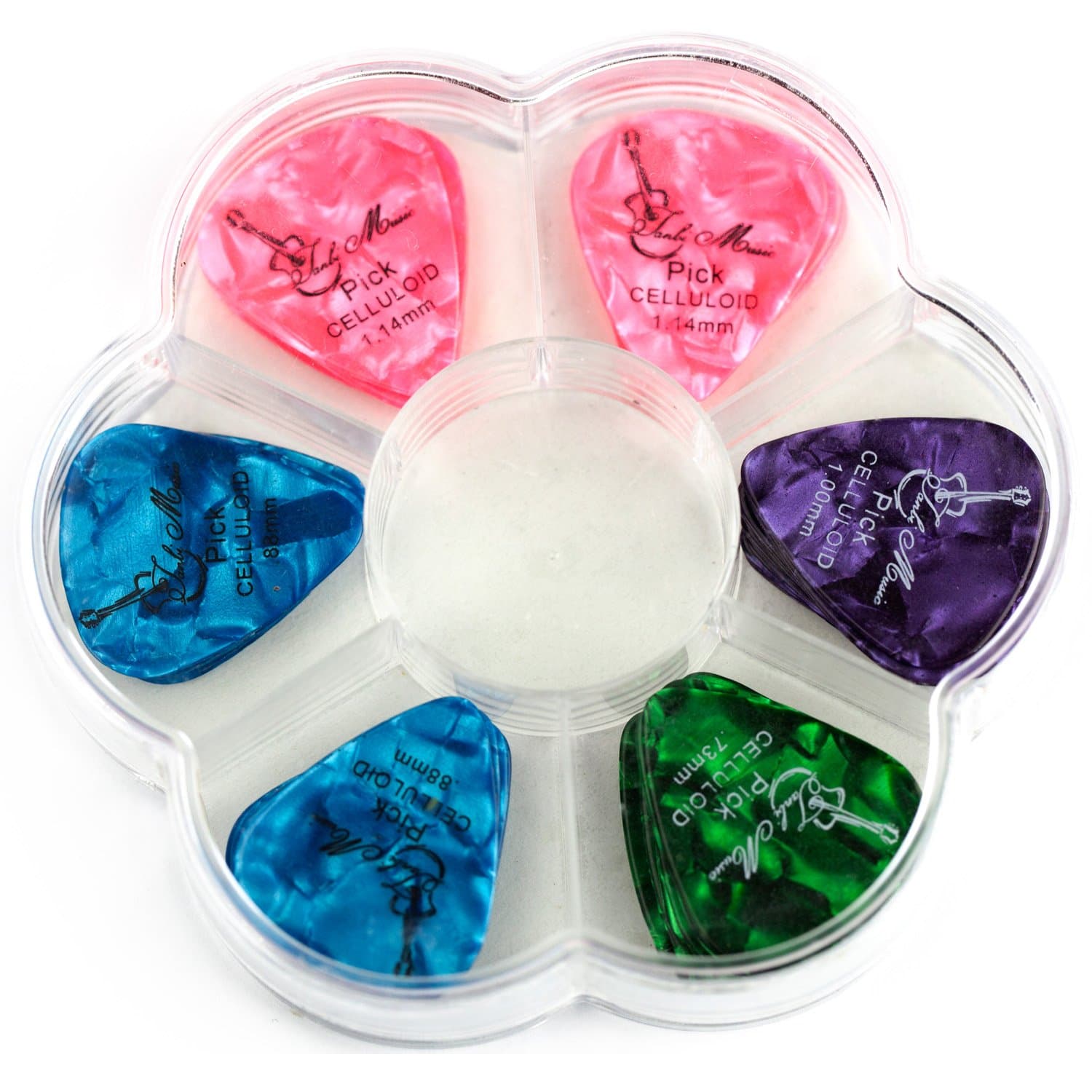 Assorted Celluloid Guitar Picks in Bulk: Thin, Medium and Heavy Gauge (50/60/75 pcs pack)