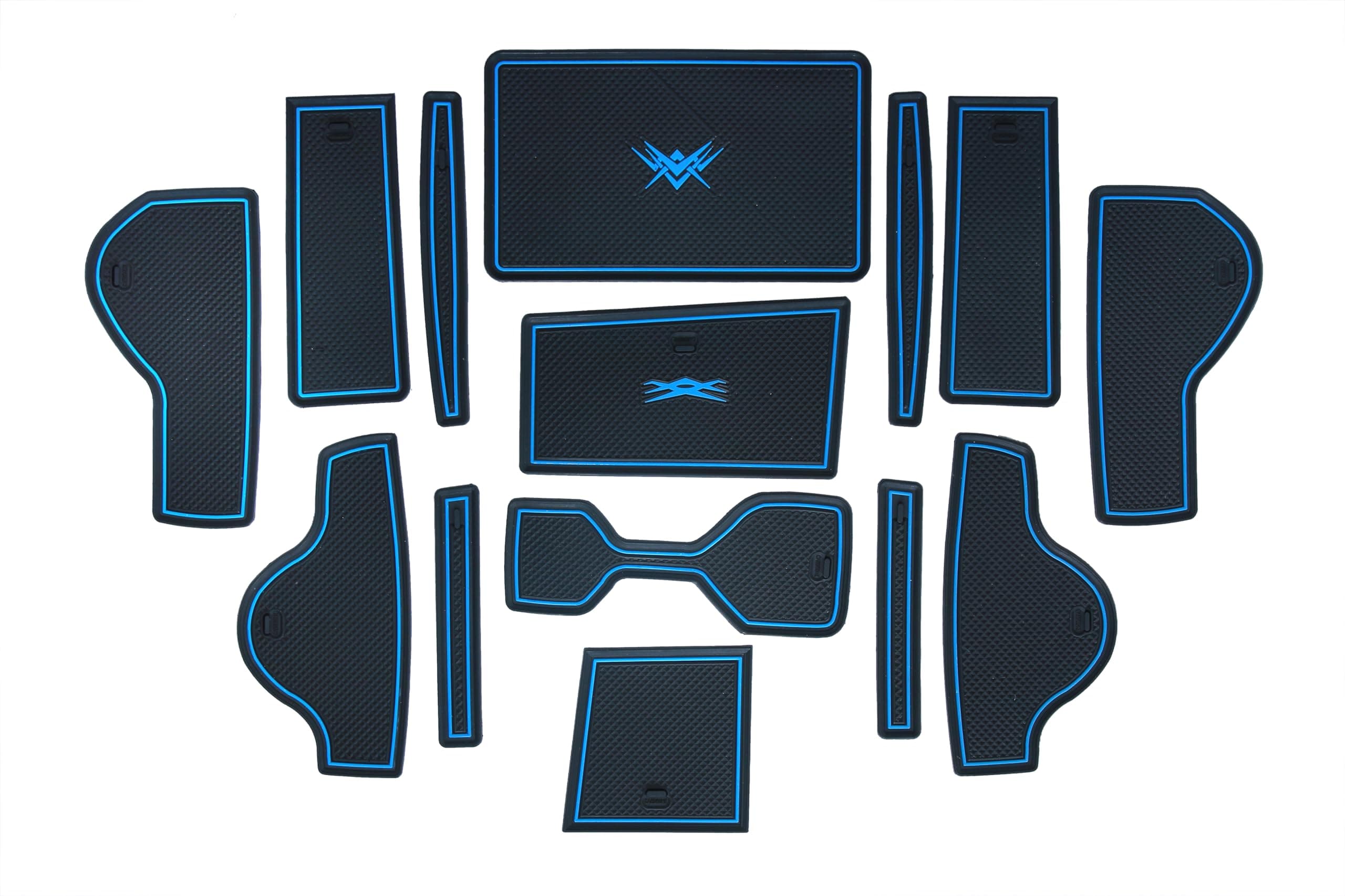 Car Drome - The Mat Store® | Door Cup Mats for Kia Sonet Premium Sporty Interior Car Accessories Set of 14 Pieces (Blue Trim)